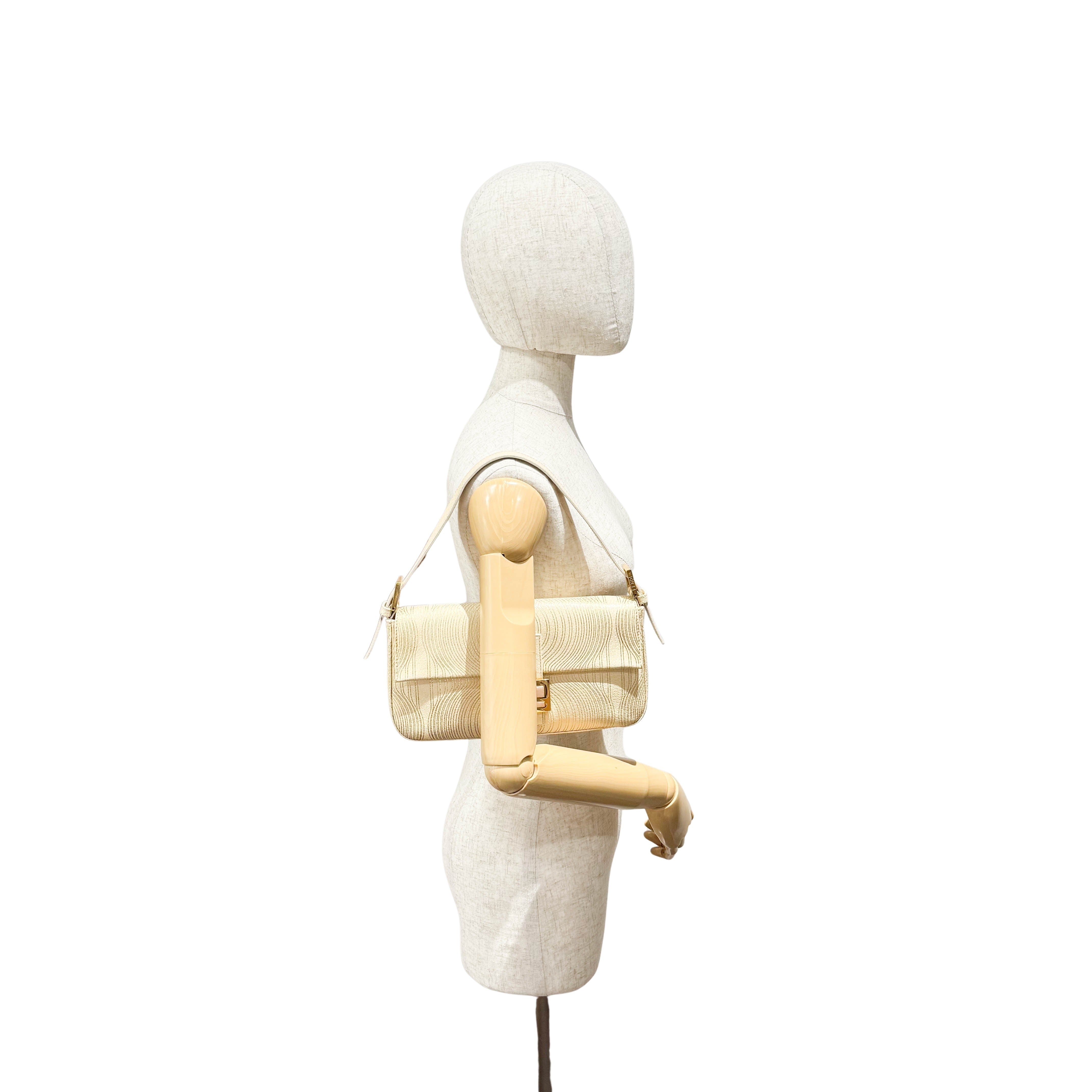 Baguette Beige Leather Shoulder Bag