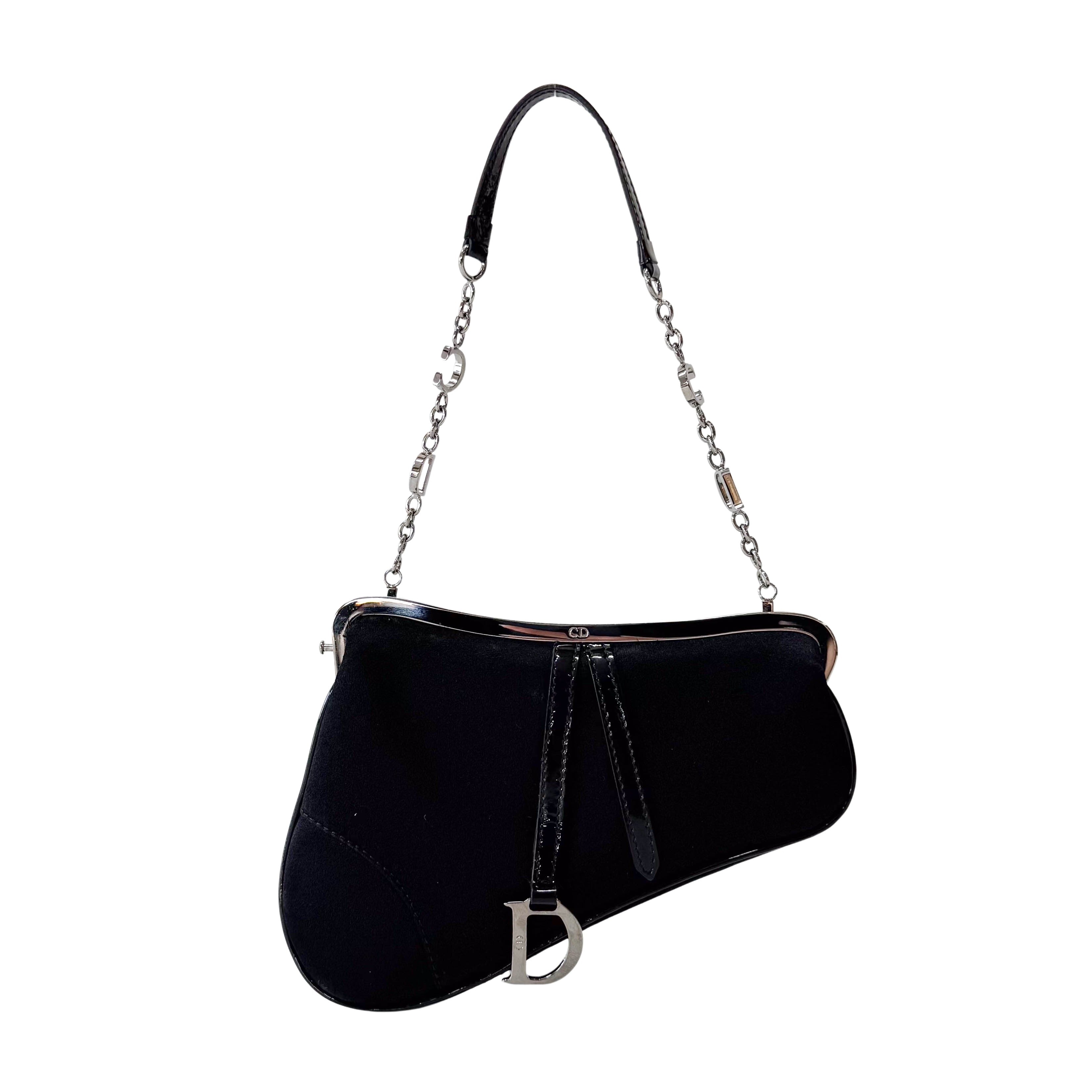 Saddle Mini Black Satin Chain Bag