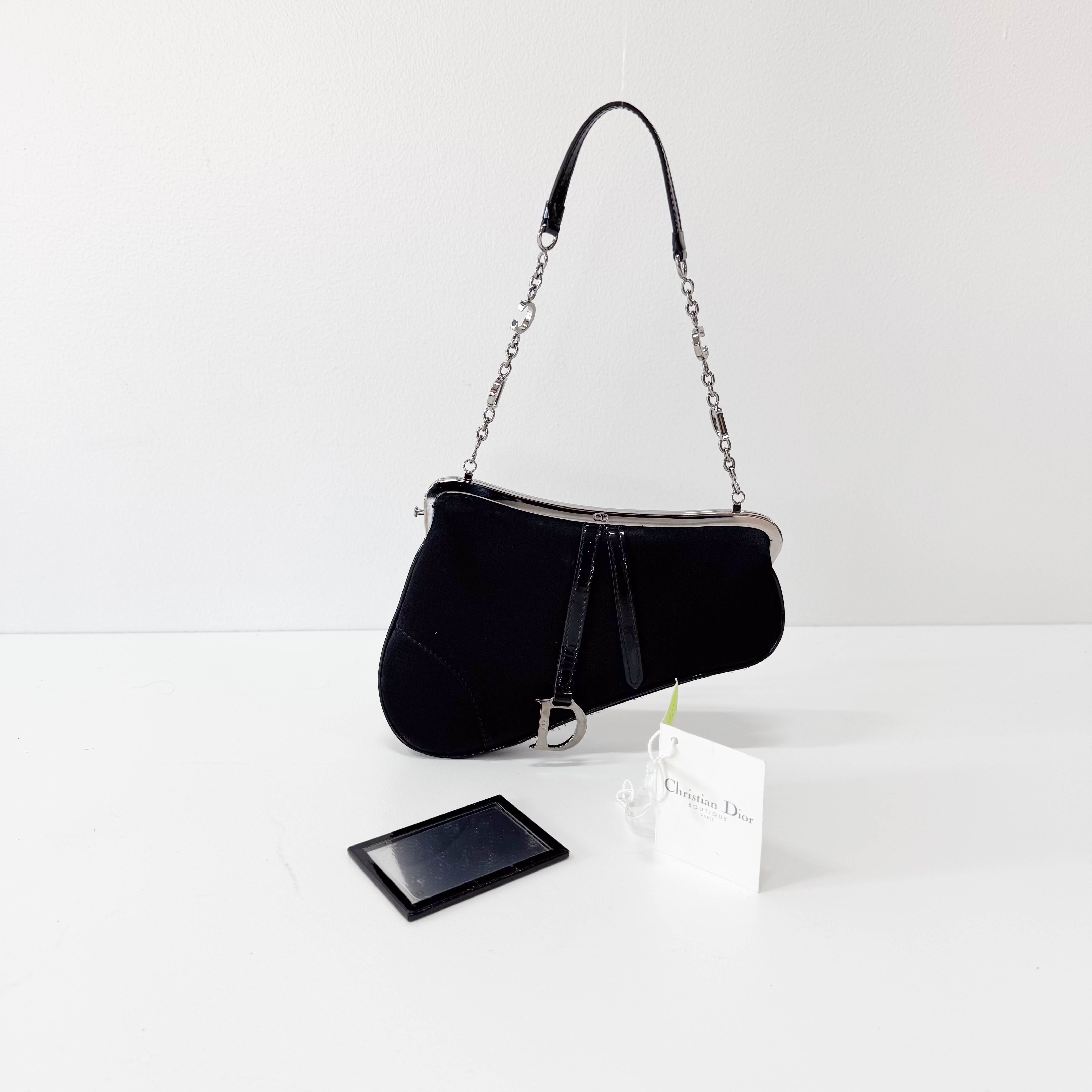 Saddle Mini Black Satin Chain Bag