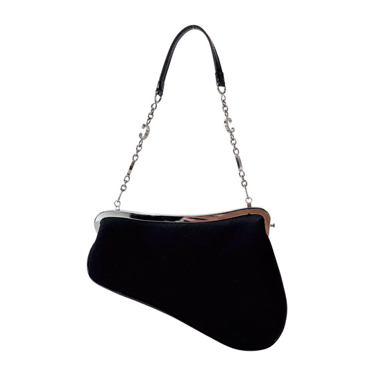 Saddle Mini Black Satin Chain Bag