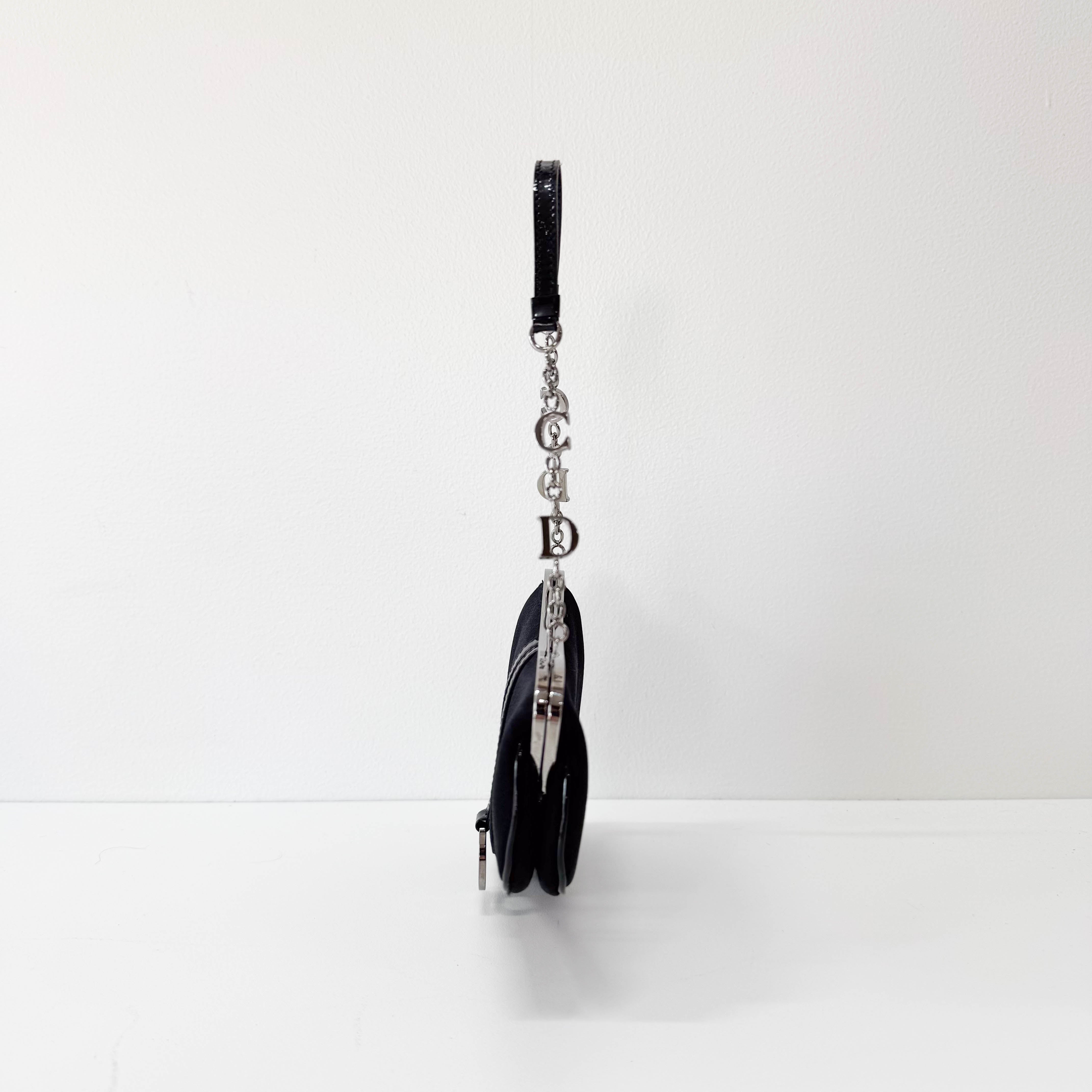 Saddle Mini Black Satin Chain Bag