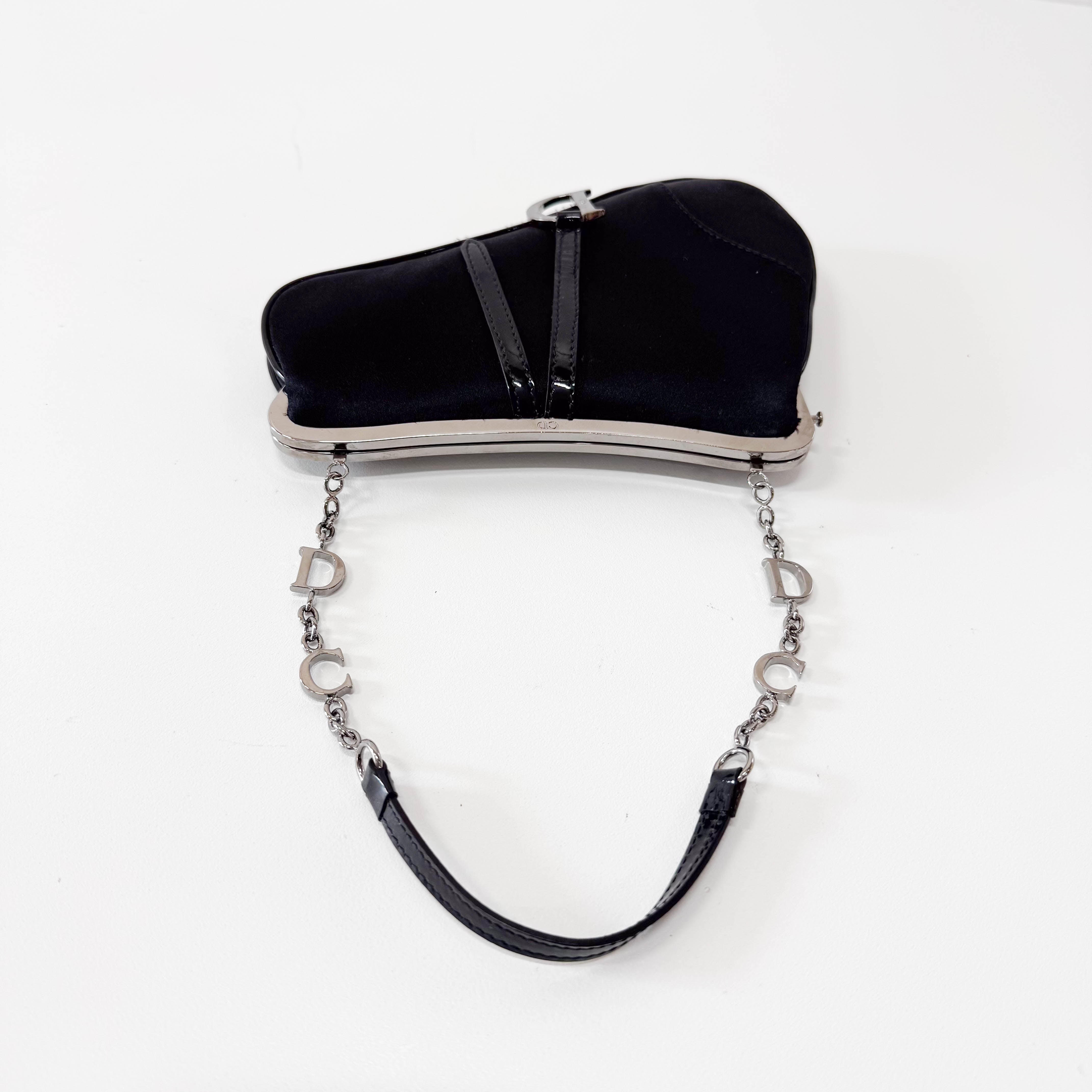 Saddle Mini Black Satin Chain Bag