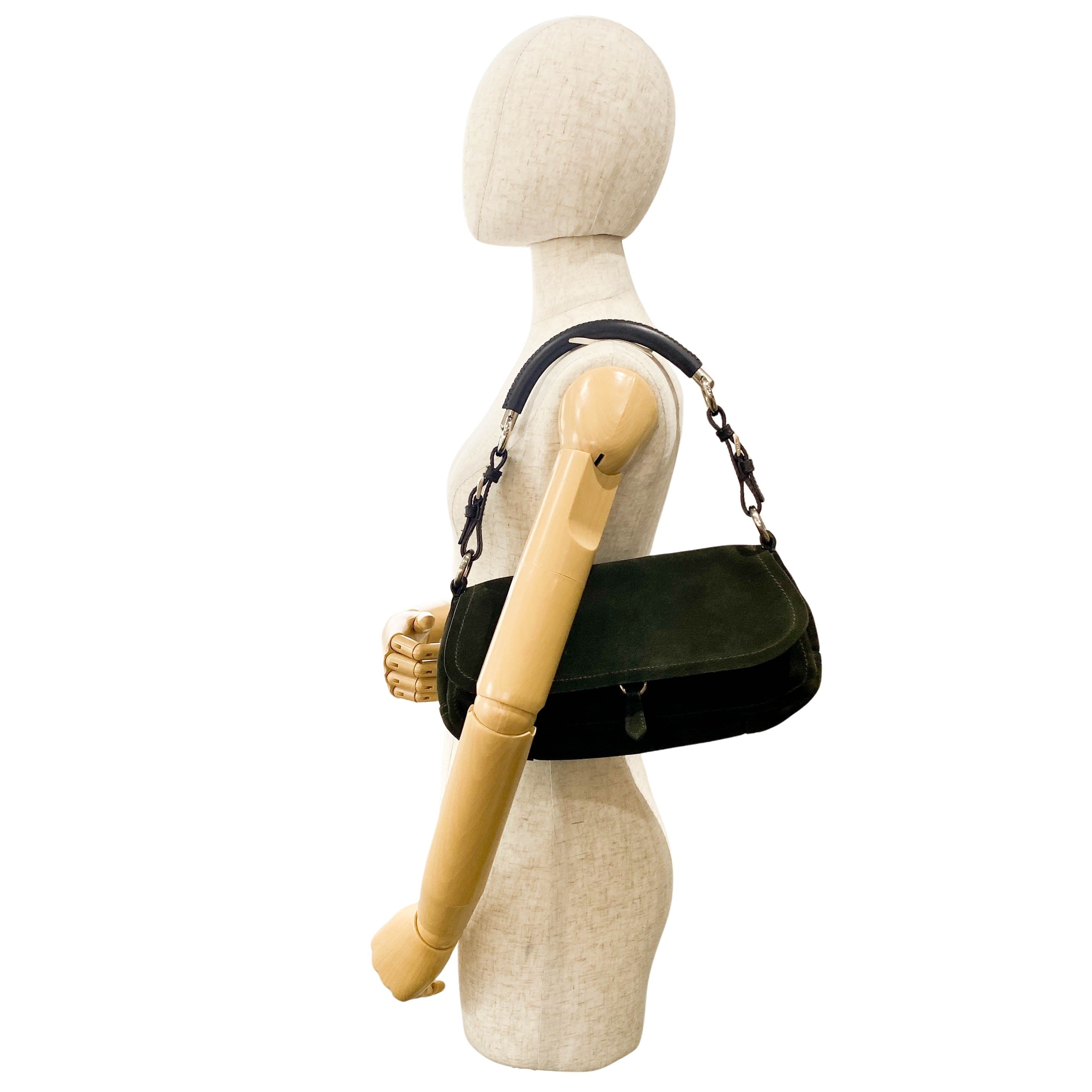 Khaki Suede Shoulder Bag