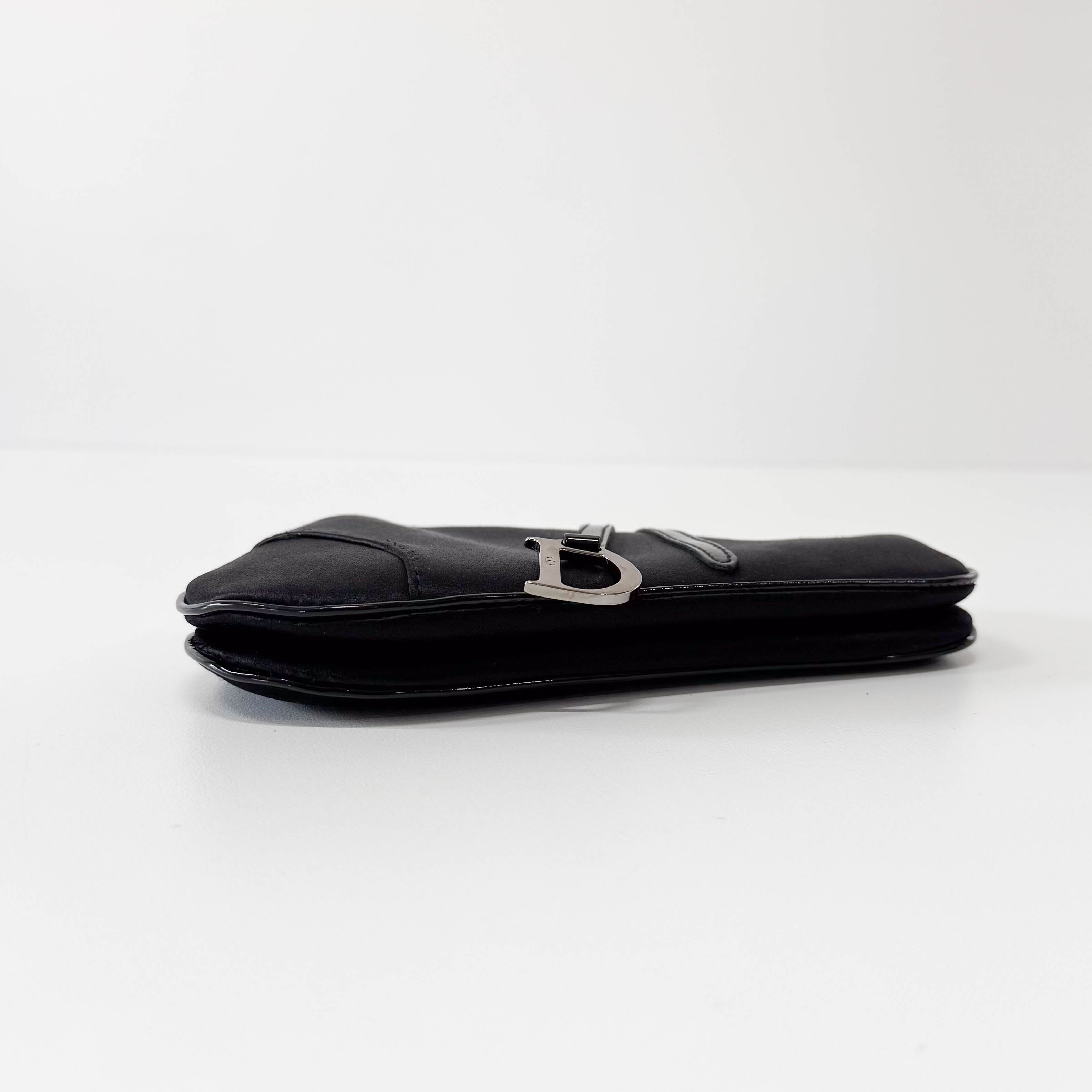 Saddle Mini Black Satin Chain Bag