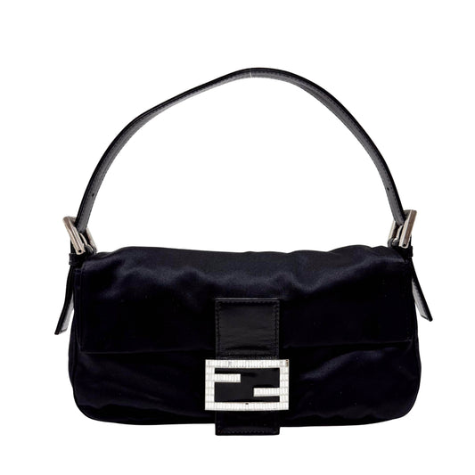 Baguette Black Satin Rhinestone Hardware