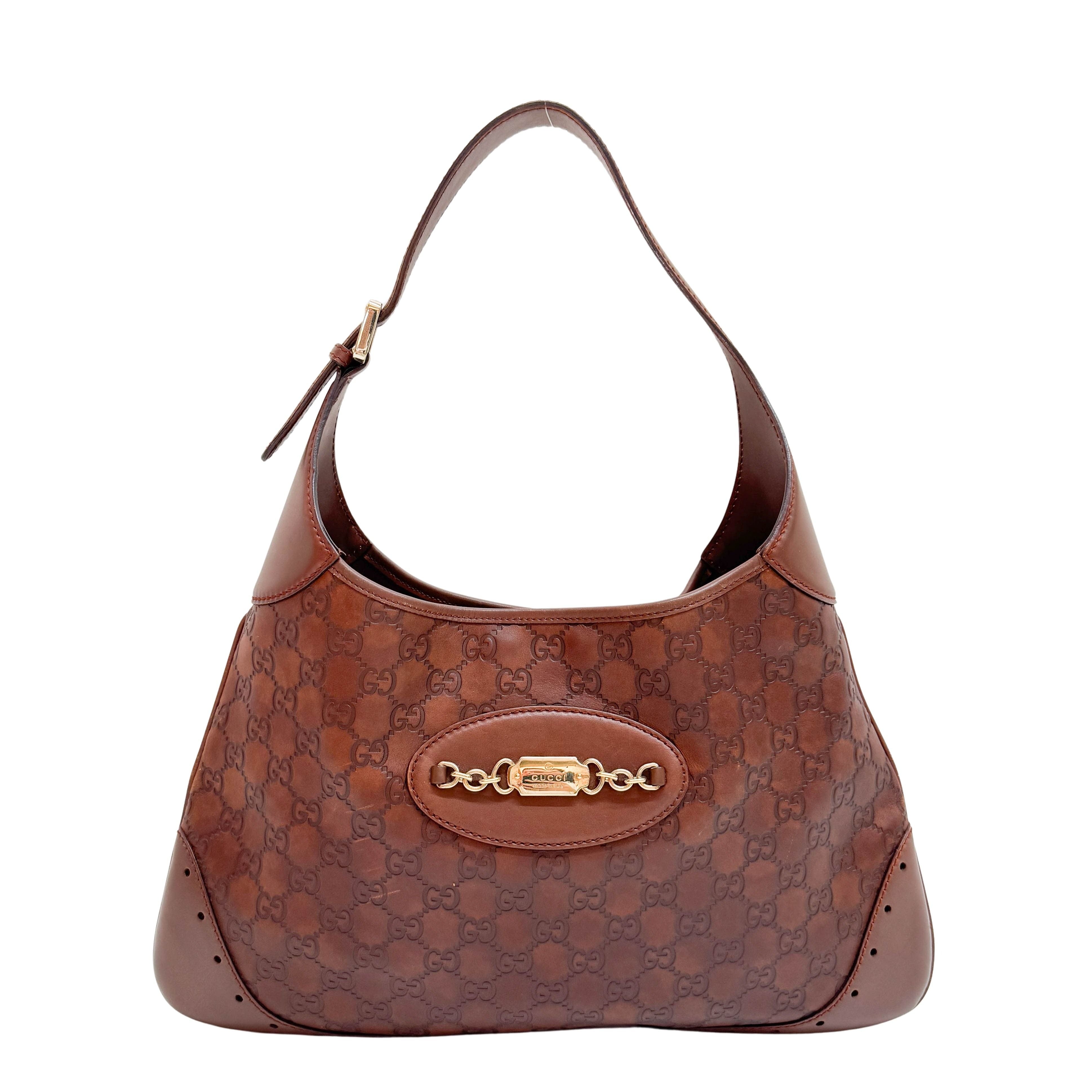Guccissima GG Print Brown Leather Hobo Bag