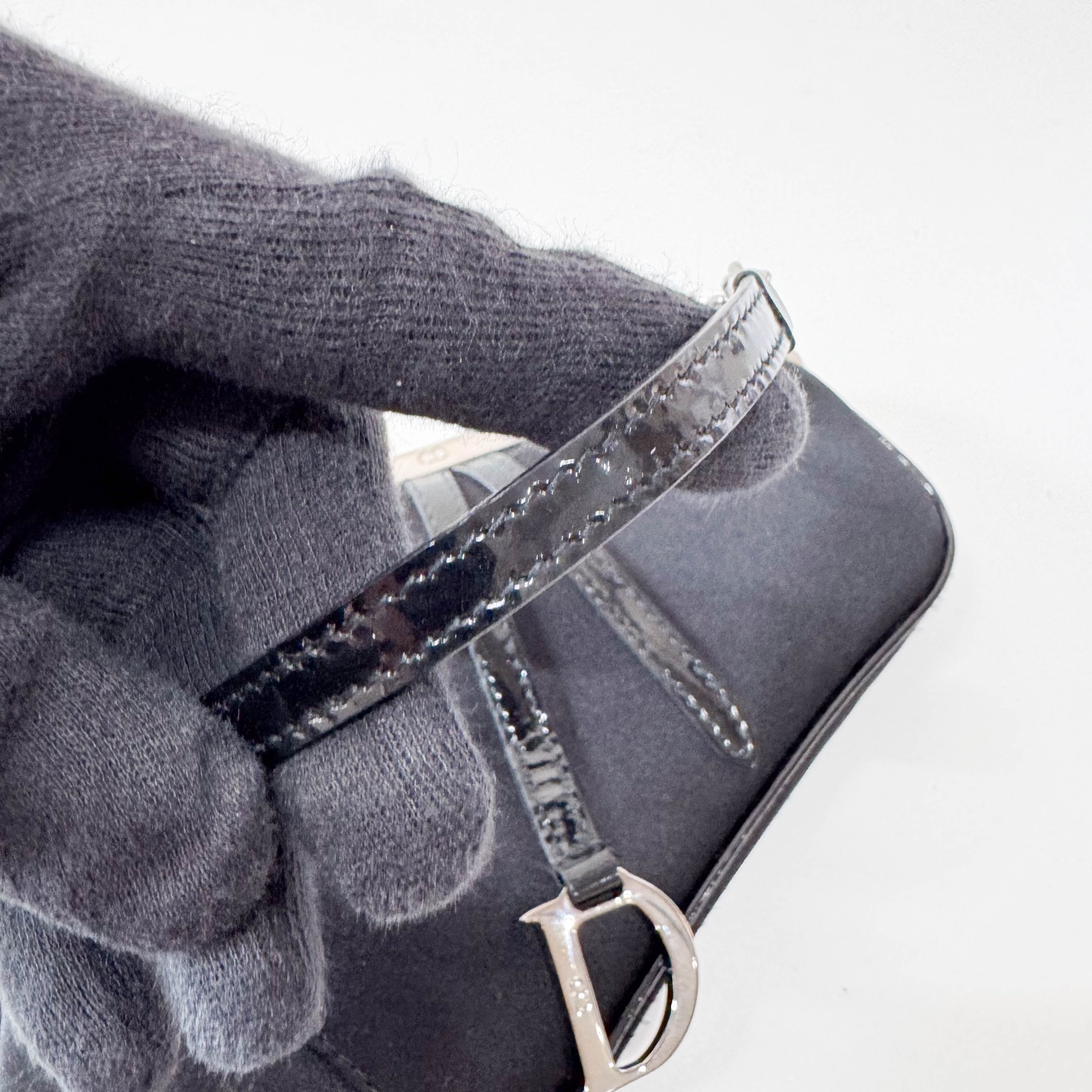 Saddle Mini Black Satin Chain Bag