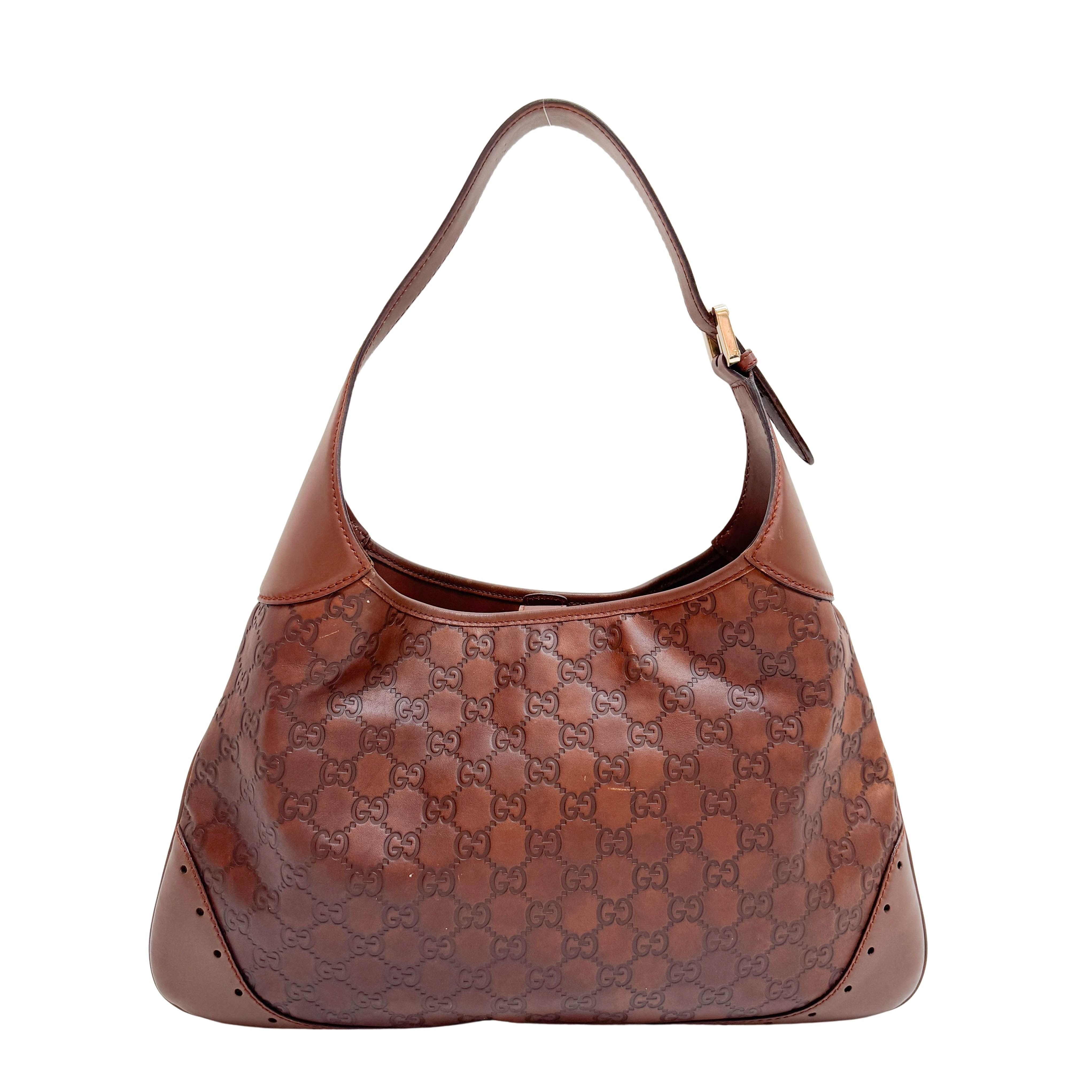 Guccissima GG Print Brown Leather Hobo Bag