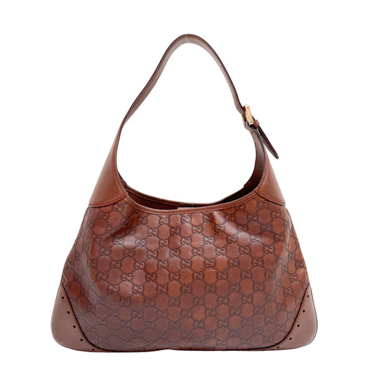 Guccissima GG Print Brown Leather Hobo Bag