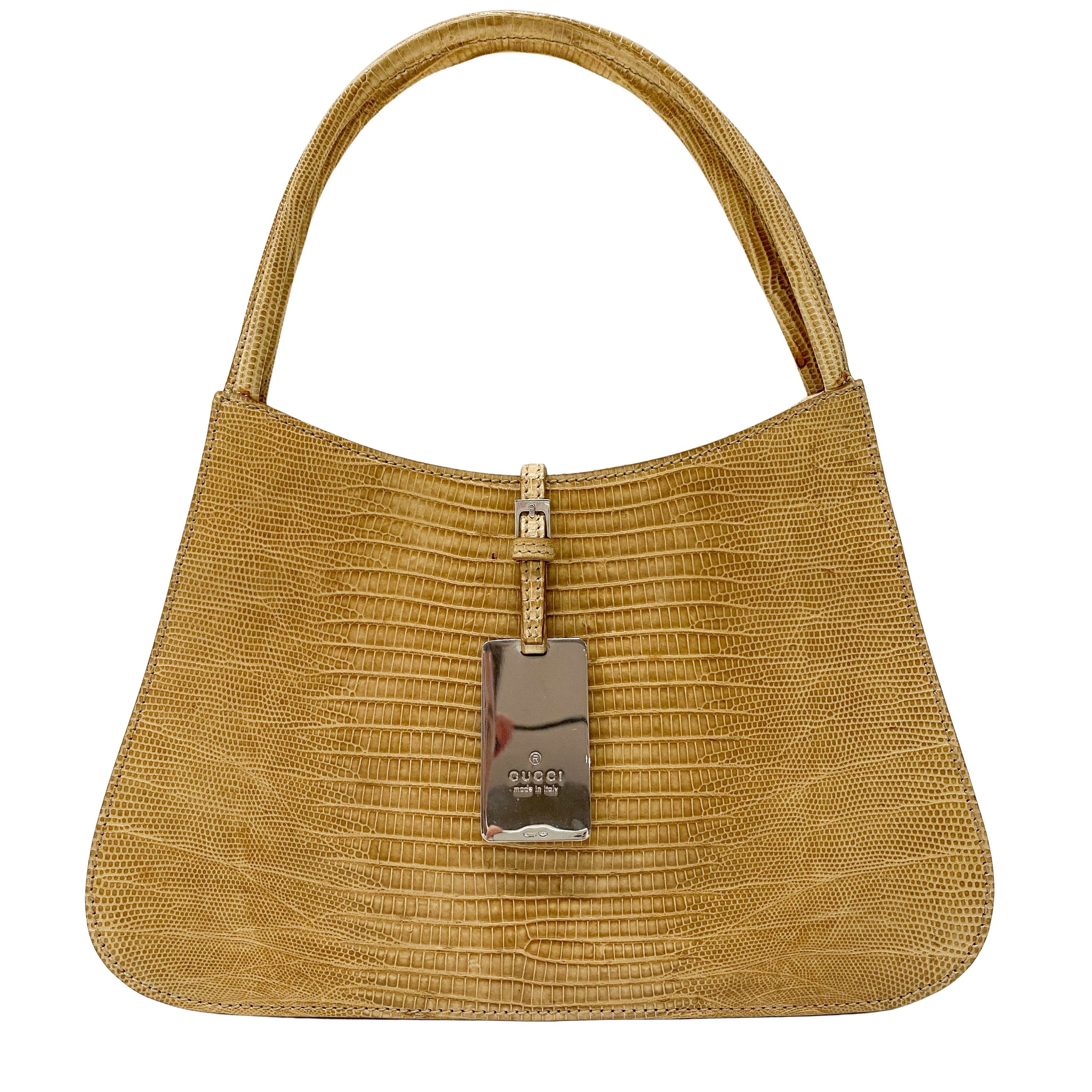 Yellow Embossed Lizard Leather Bag