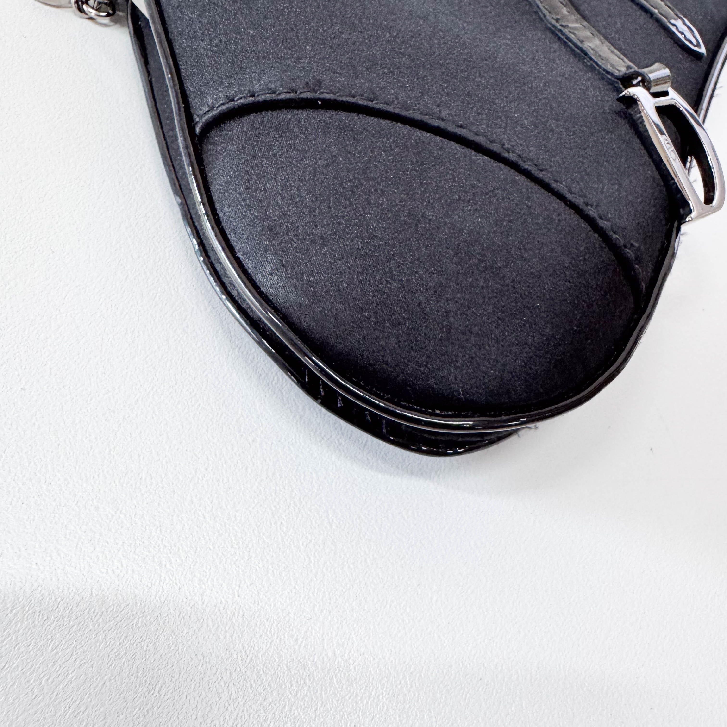Saddle Mini Black Satin Chain Bag
