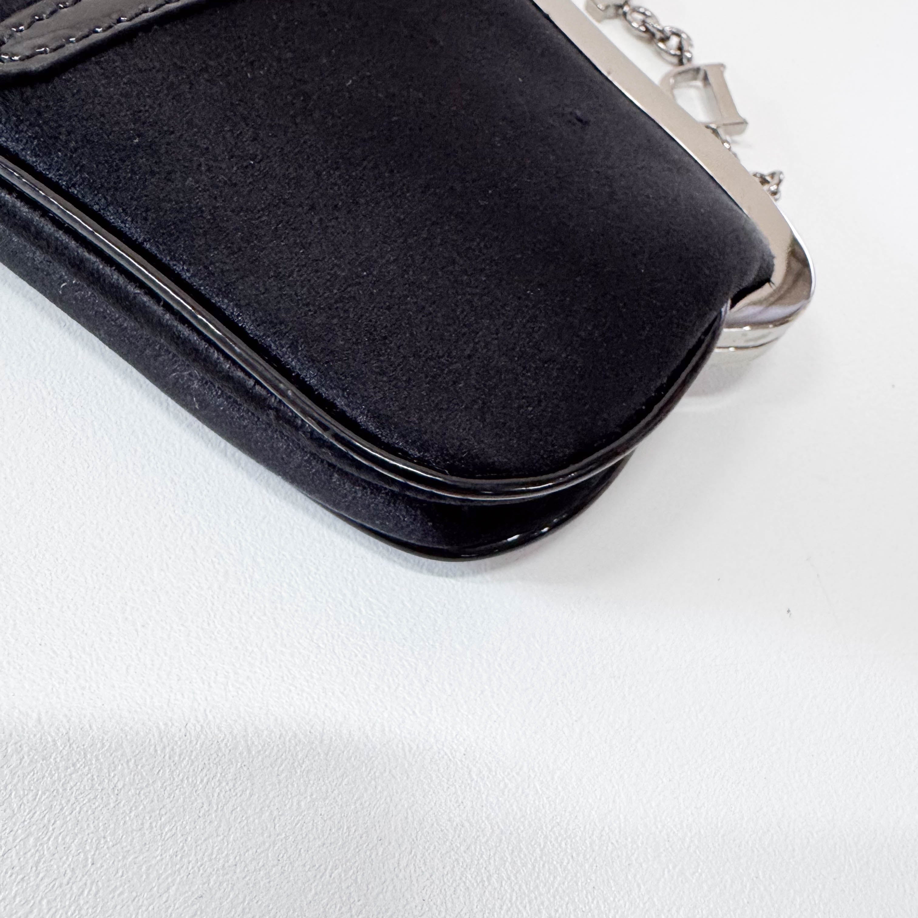 Saddle Mini Black Satin Chain Bag