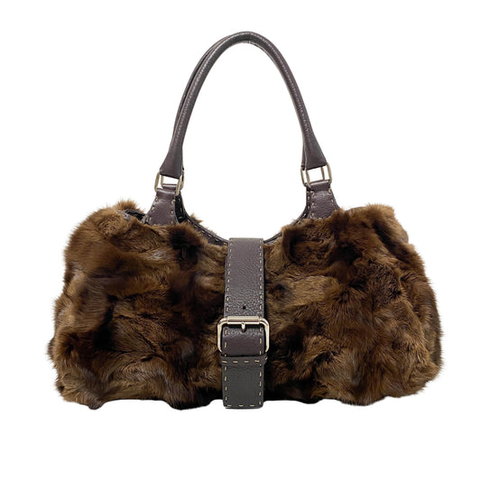 Selleria Brown Fur Top Handle Bag