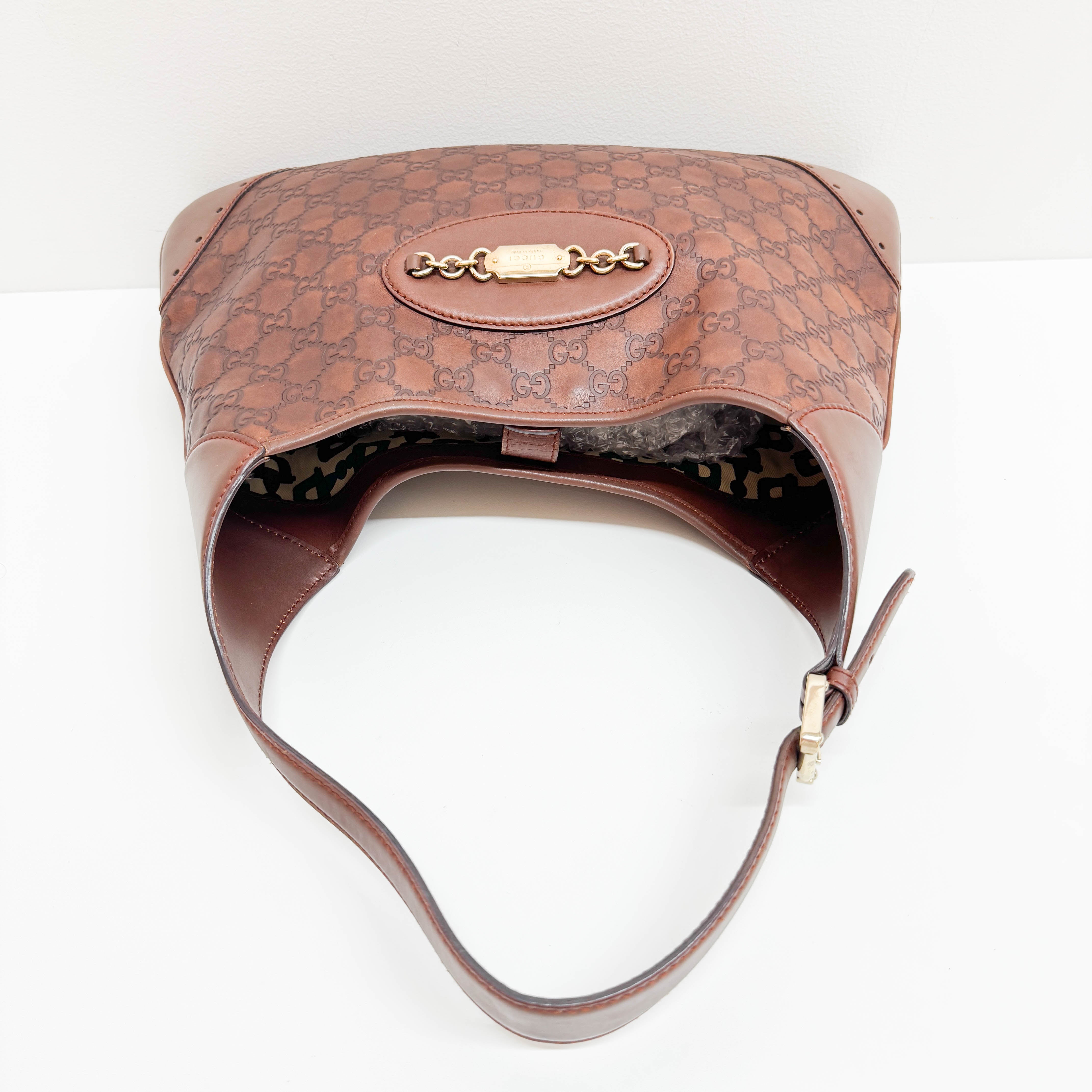 Guccissima GG Print Brown Leather Hobo Bag