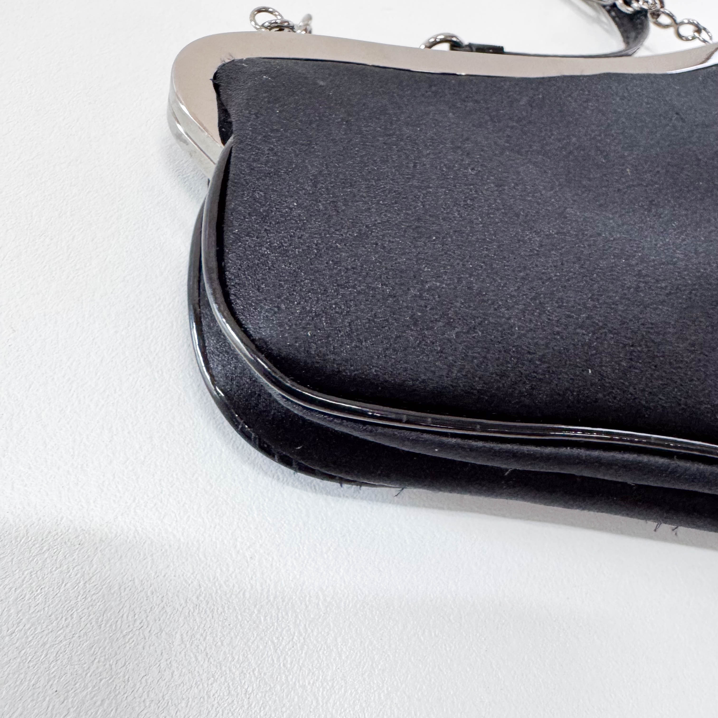 Saddle Mini Black Satin Chain Bag