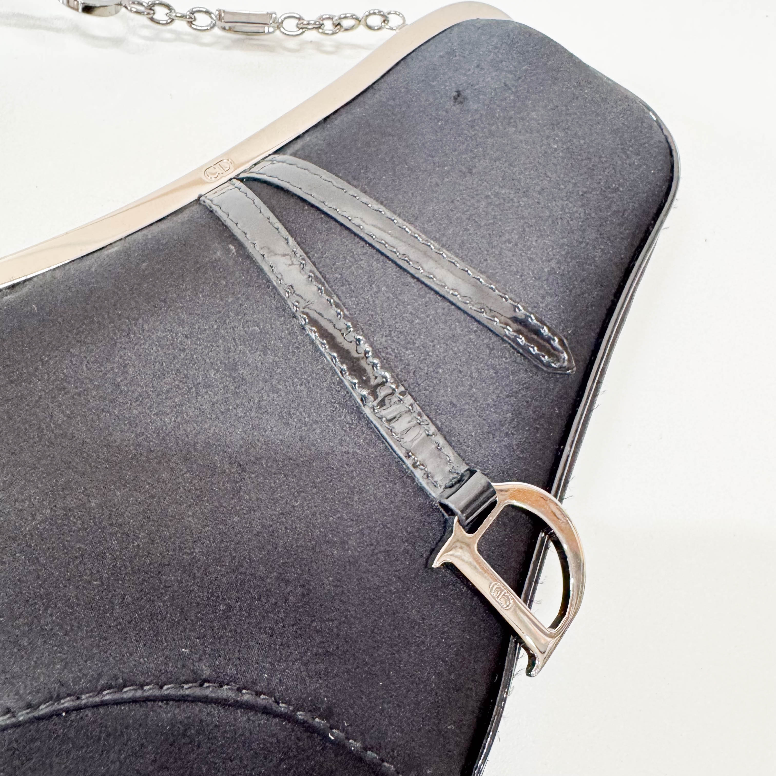 Saddle Mini Black Satin Chain Bag