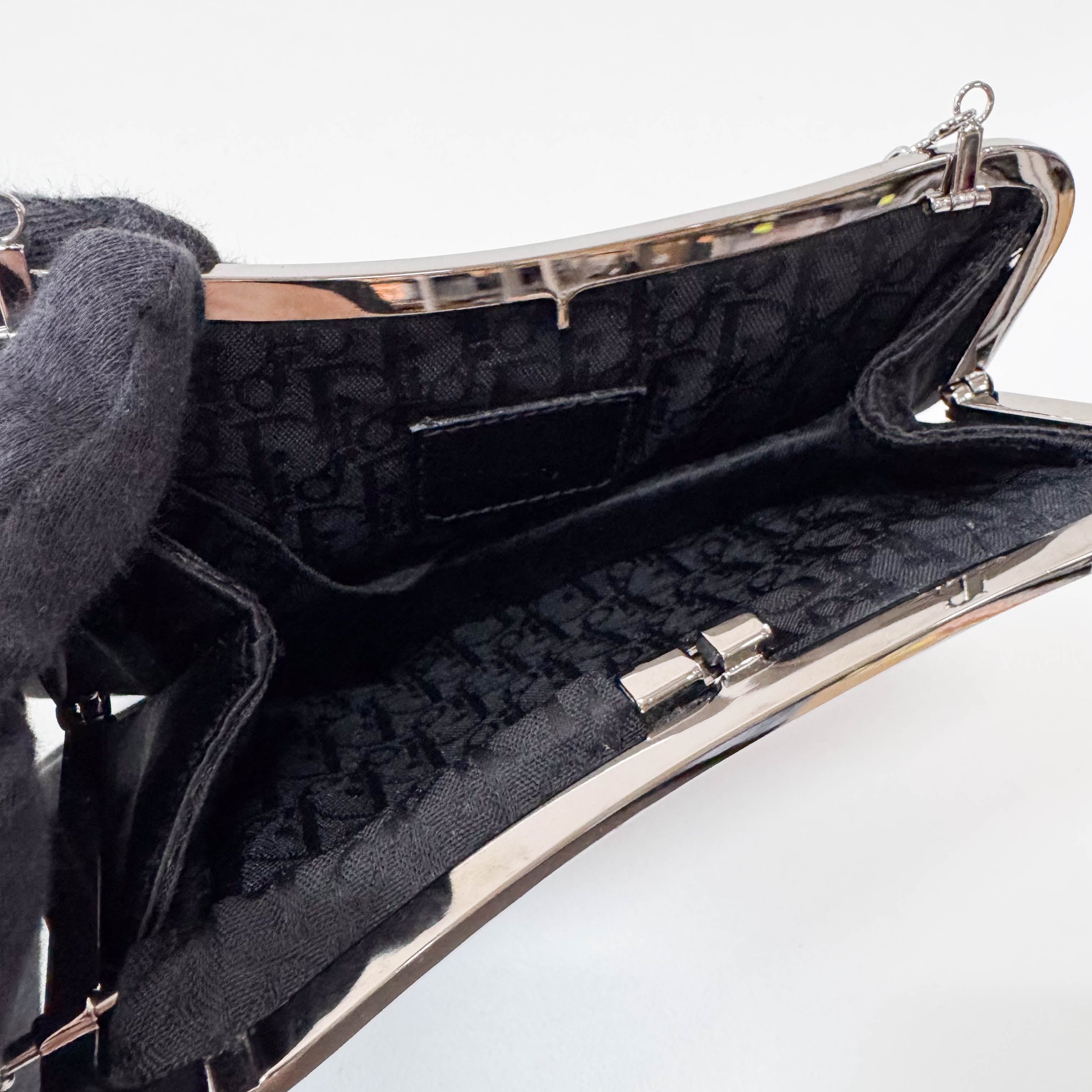 Saddle Mini Black Satin Chain Bag