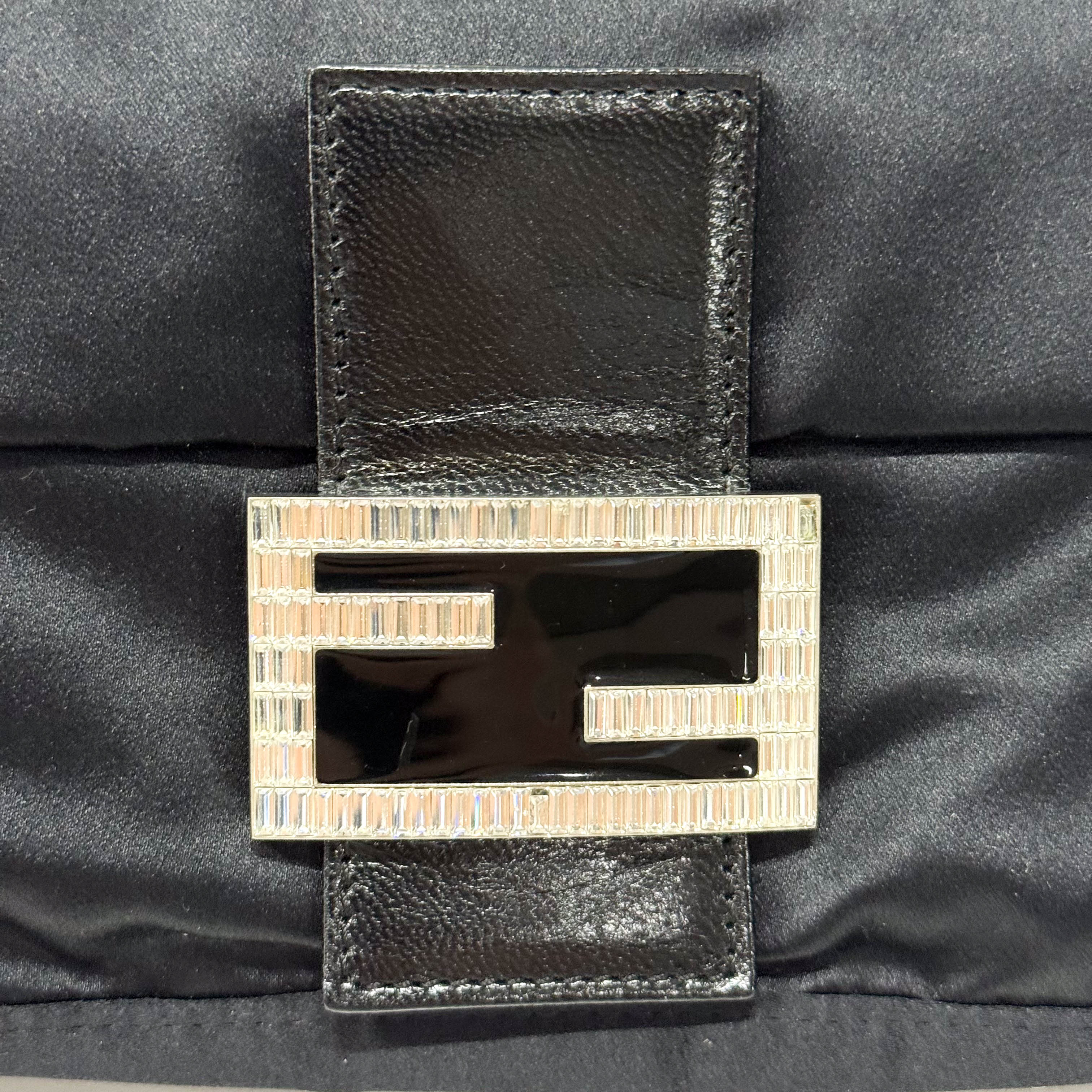 Baguette Black Satin Rhinestone Hardware