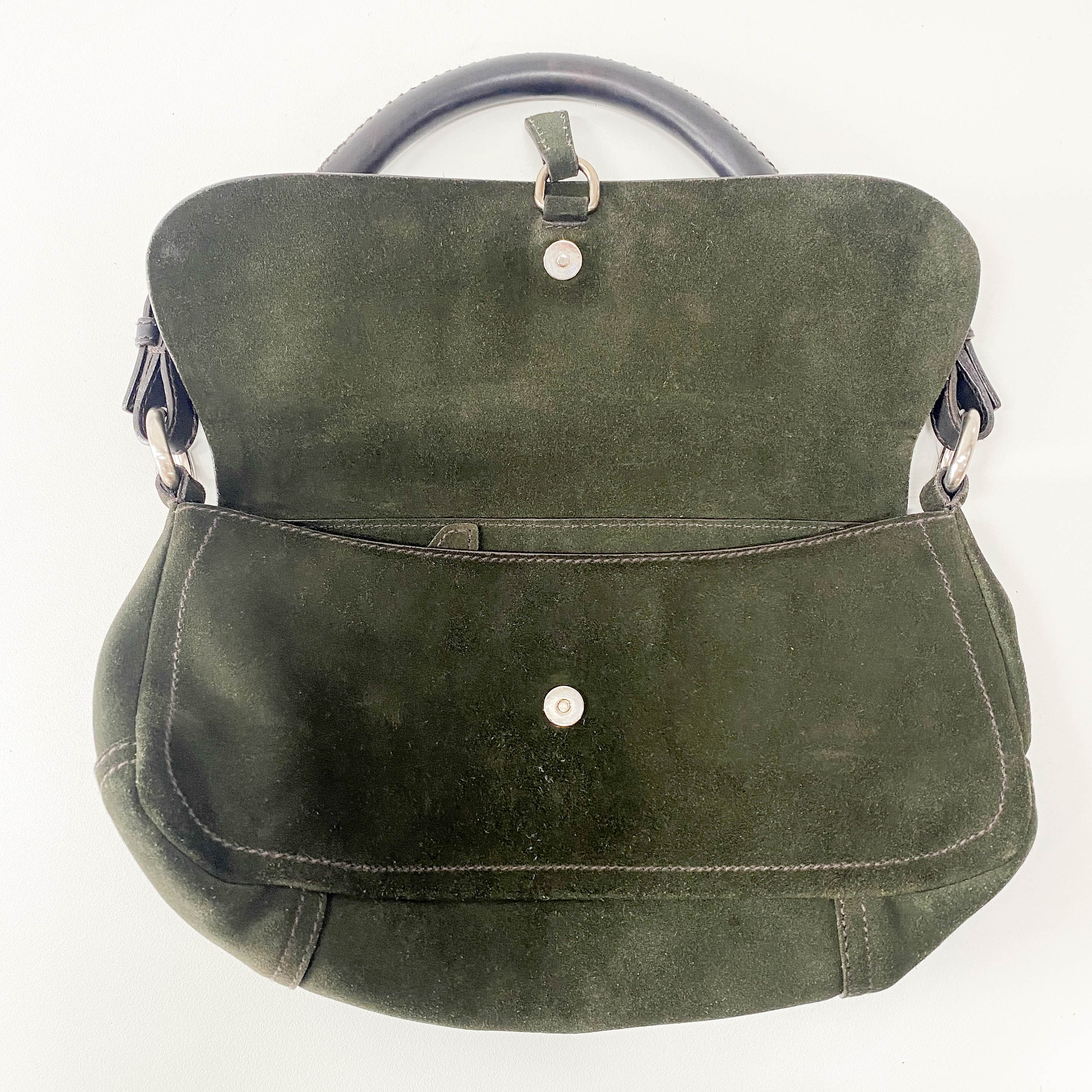 Khaki Suede Shoulder Bag