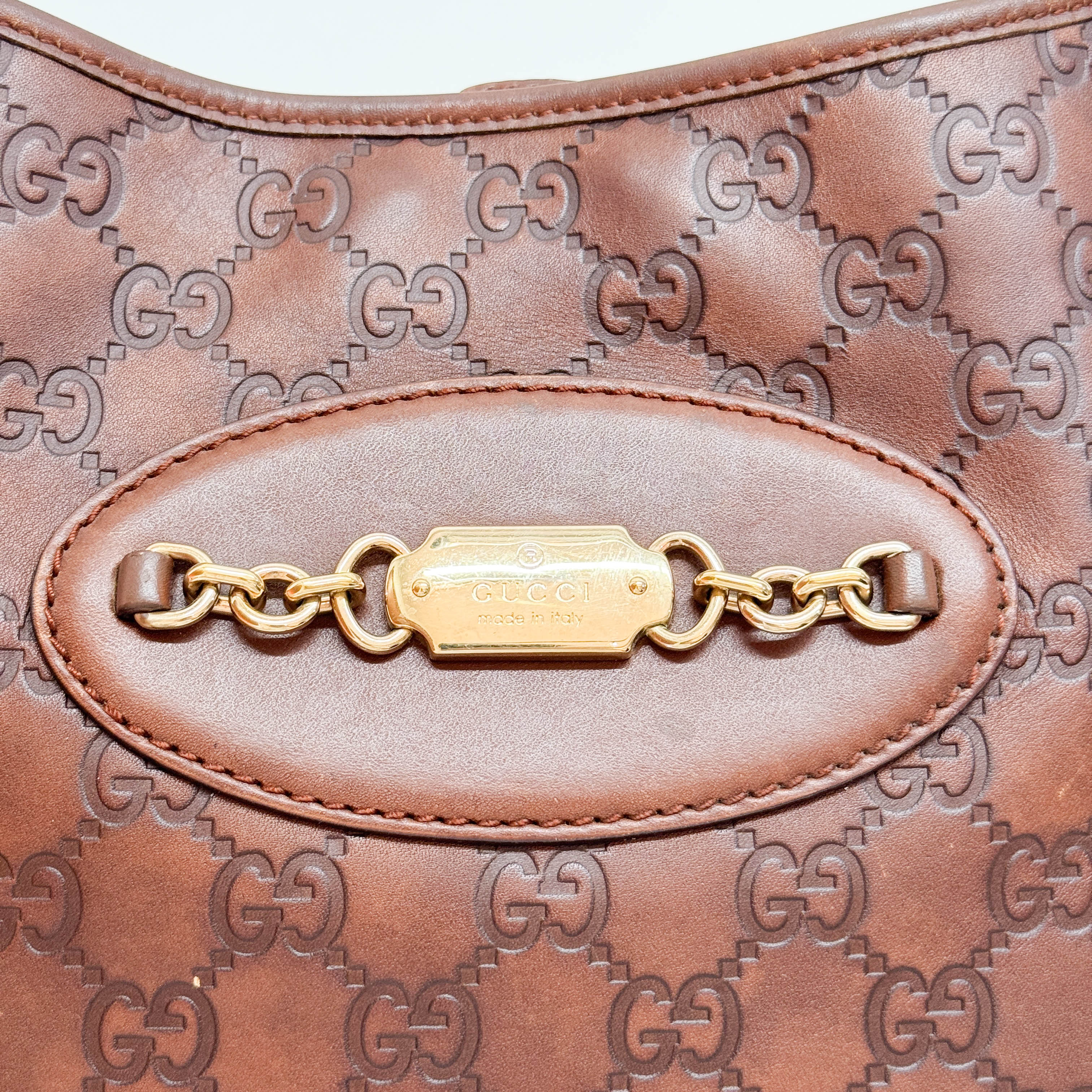 Guccissima GG Print Brown Leather Hobo Bag