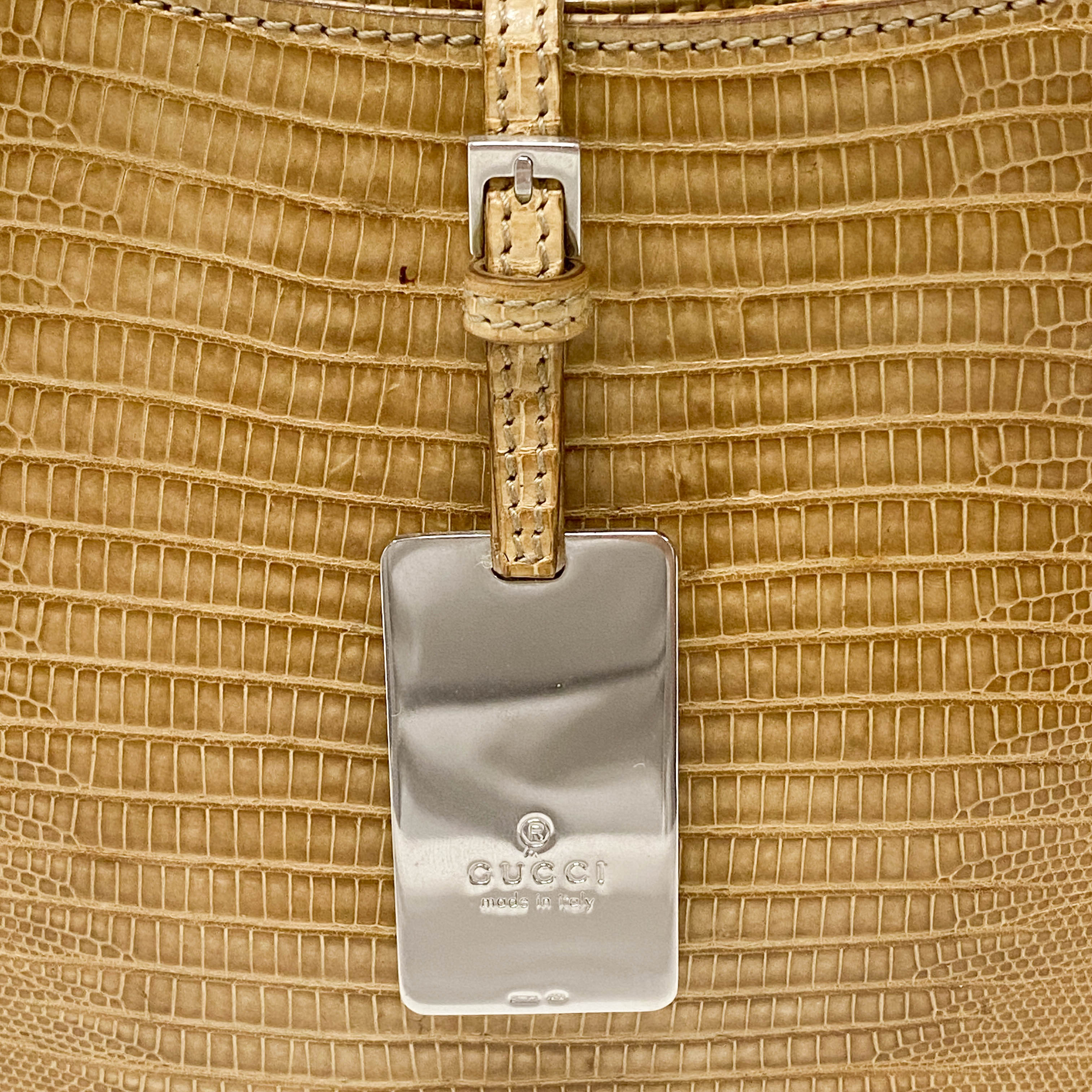 Yellow Embossed Lizard Leather Bag