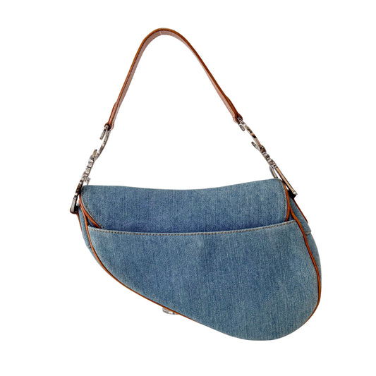 Saddle Denim Flower Embroidered Shoulder Bag