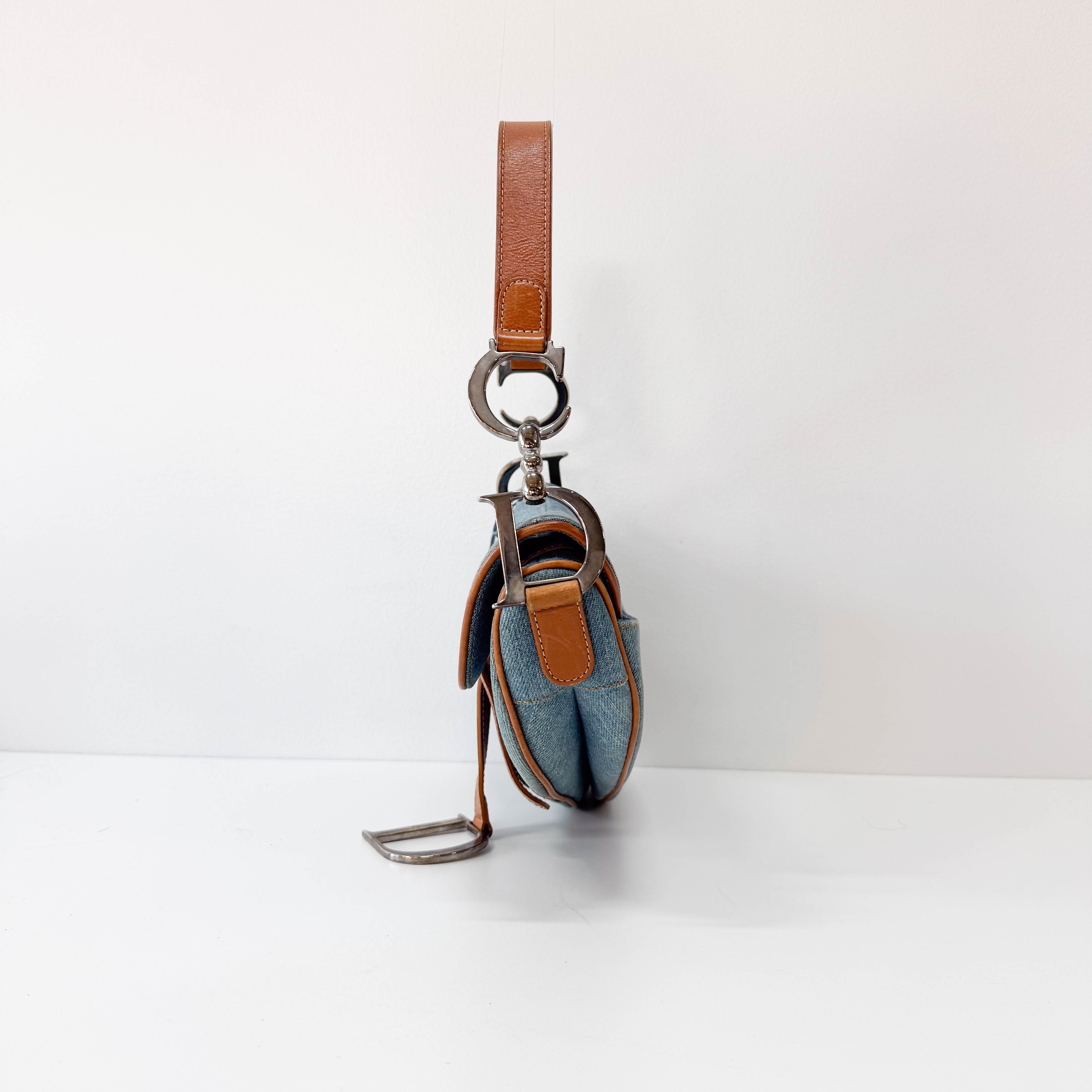 Saddle Denim Flower Embroidered Shoulder Bag