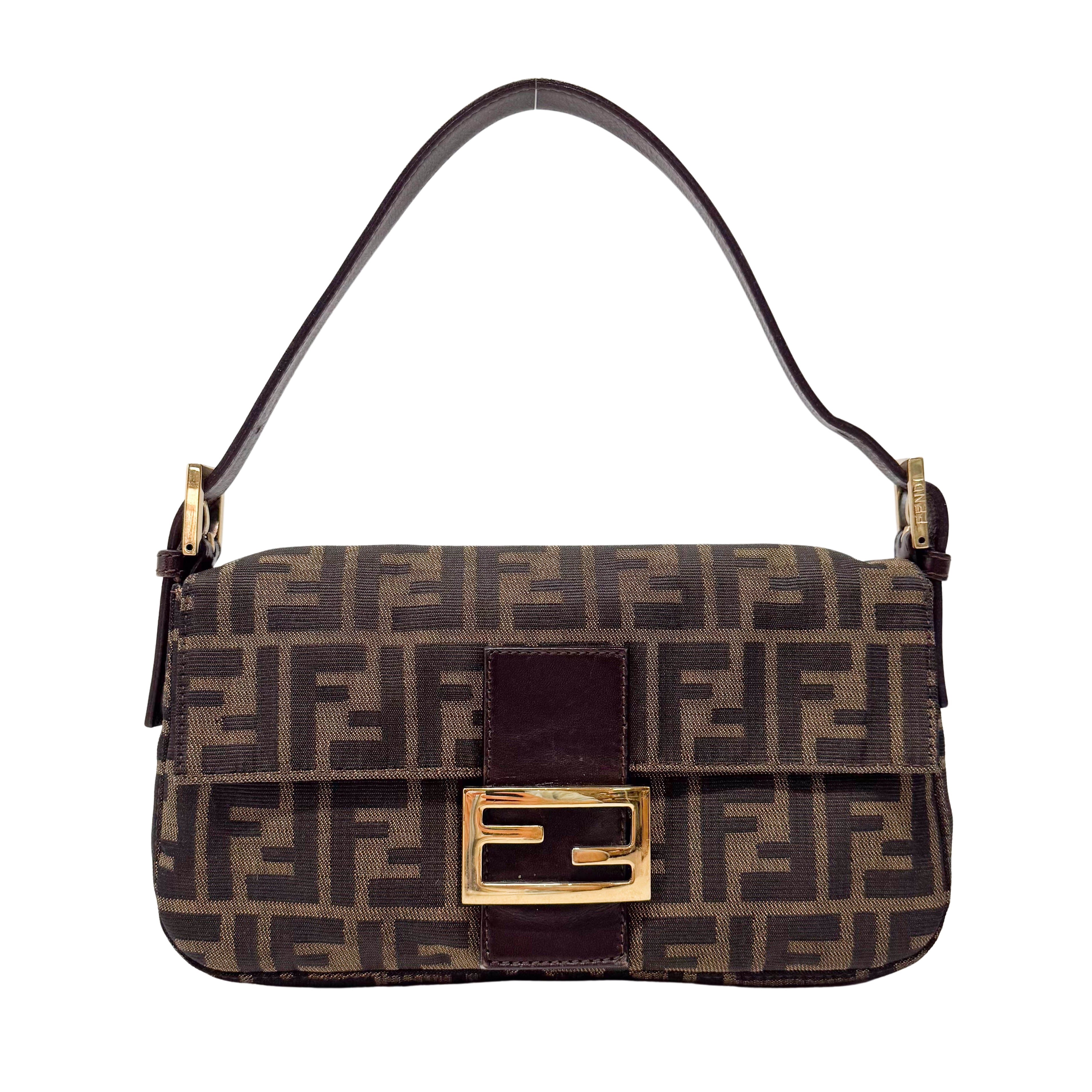 Zucca Baguette Brown Coated Canvas Shoulder Bag