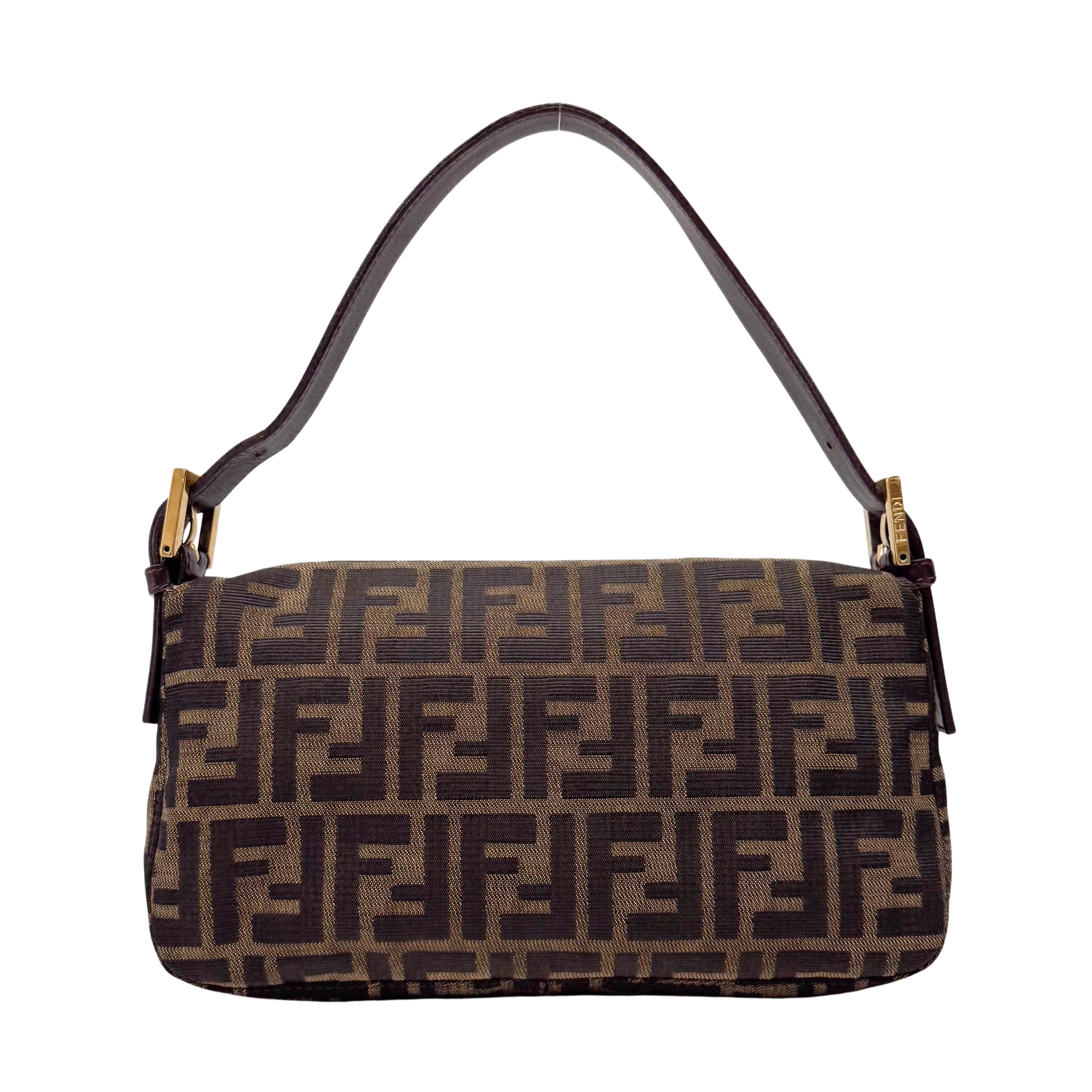 Zucca Baguette Brown Coated Canvas Shoulder Bag