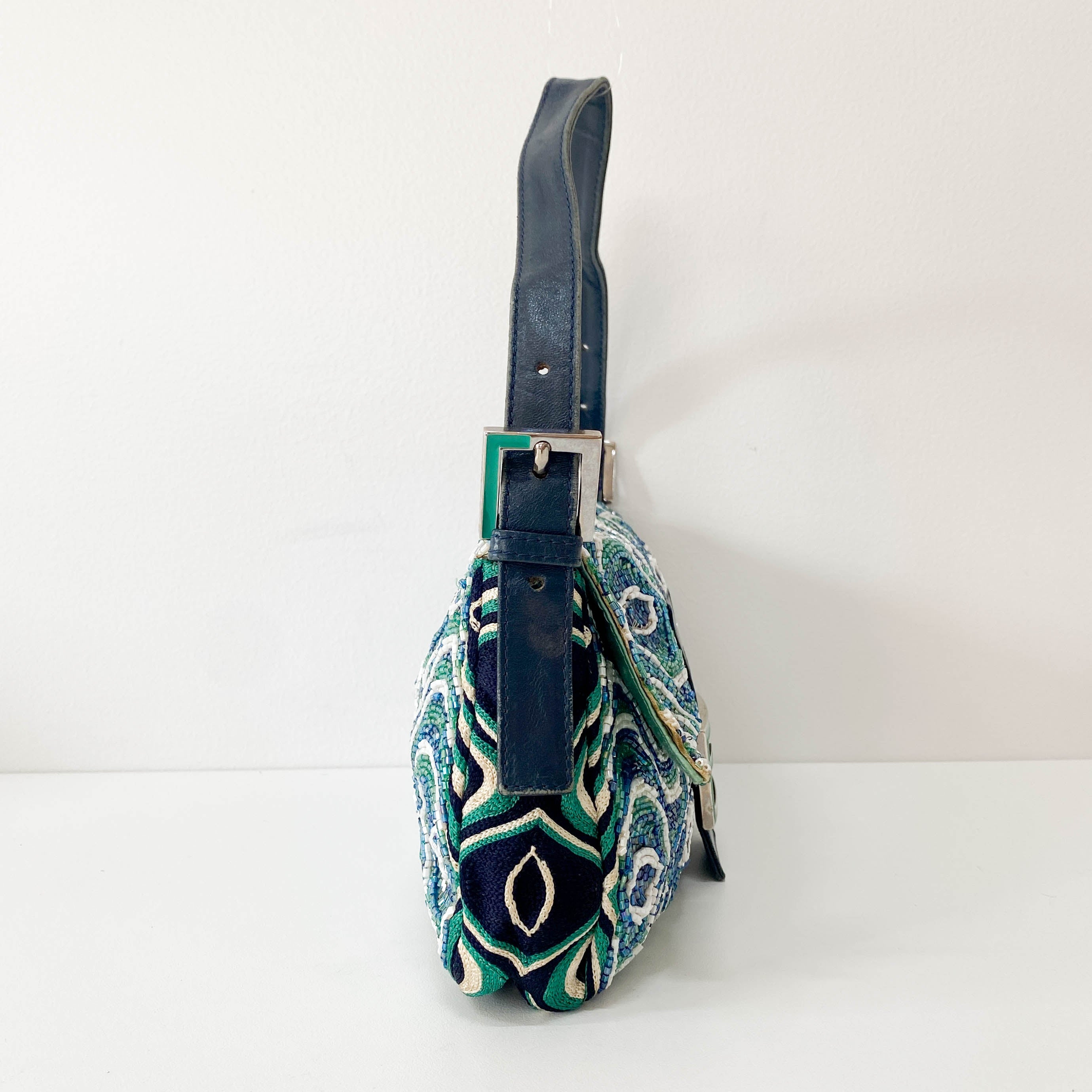 Baguette Beaded Green Geometric Pattern Shoulder Bag