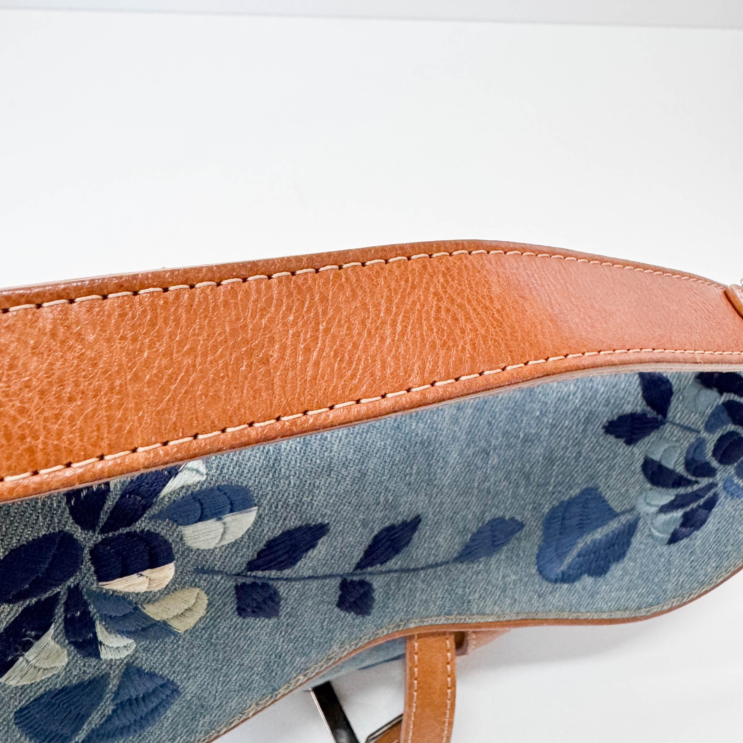 Saddle Denim Flower Embroidered Shoulder Bag