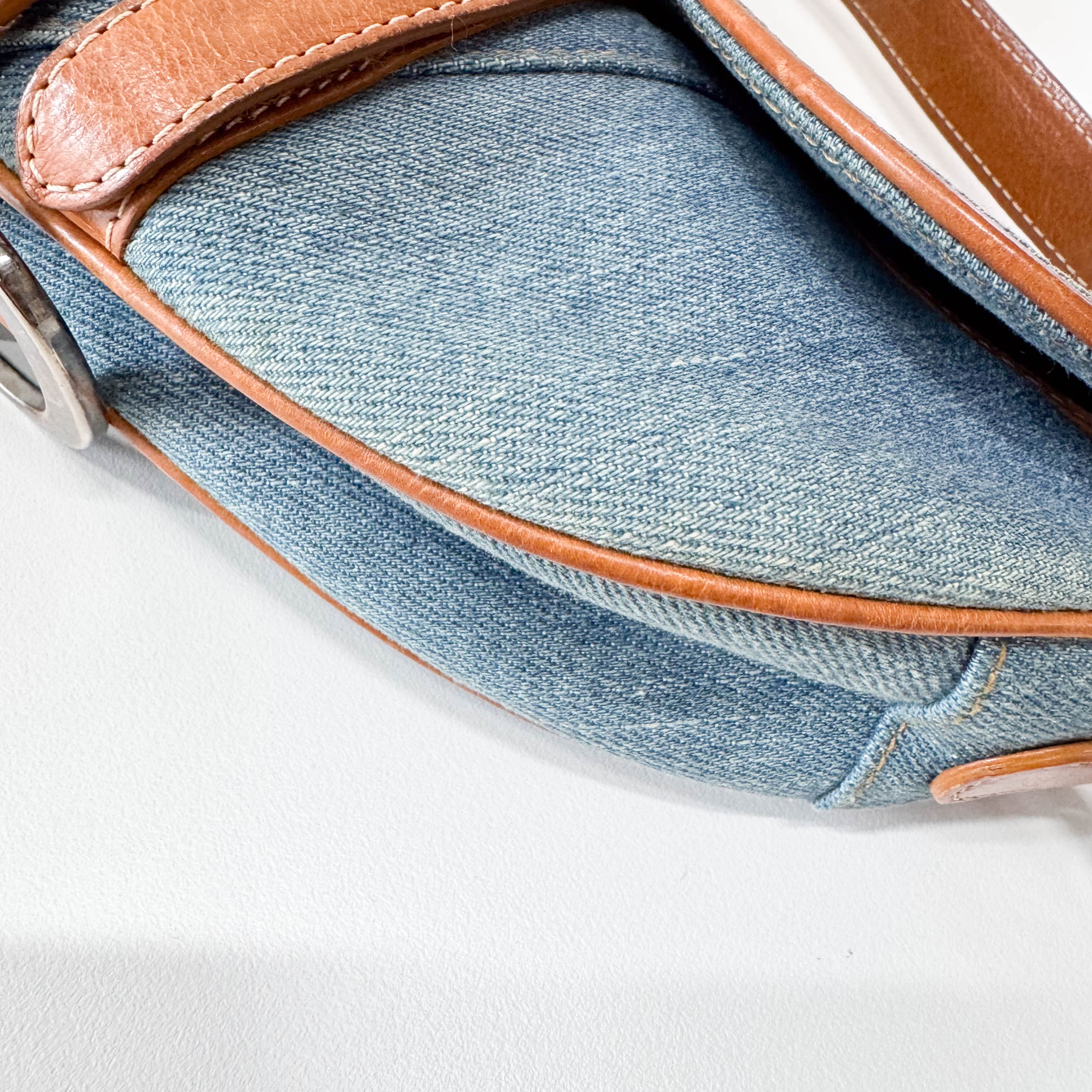 Saddle Denim Flower Embroidered Shoulder Bag