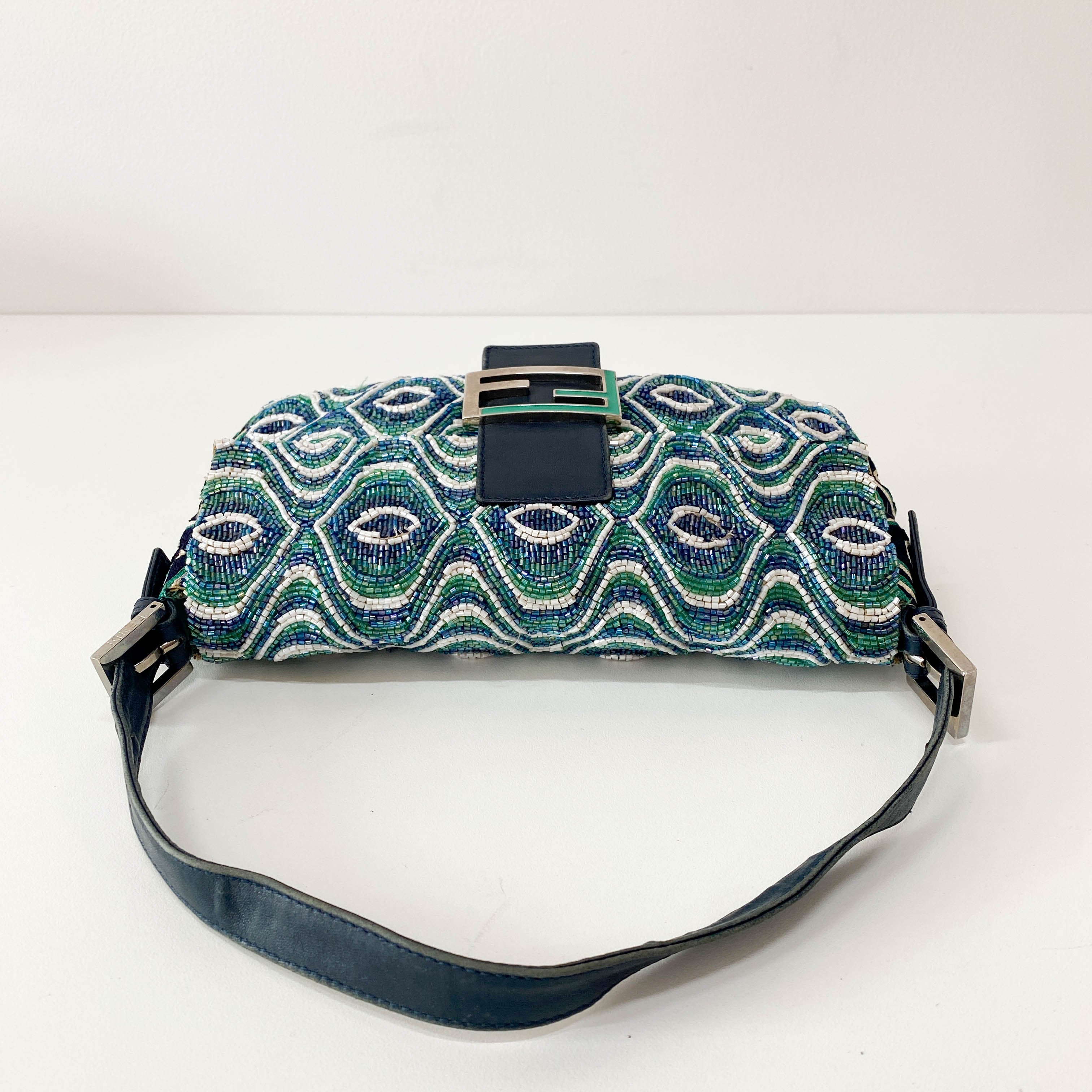 Baguette Beaded Green Geometric Pattern Shoulder Bag