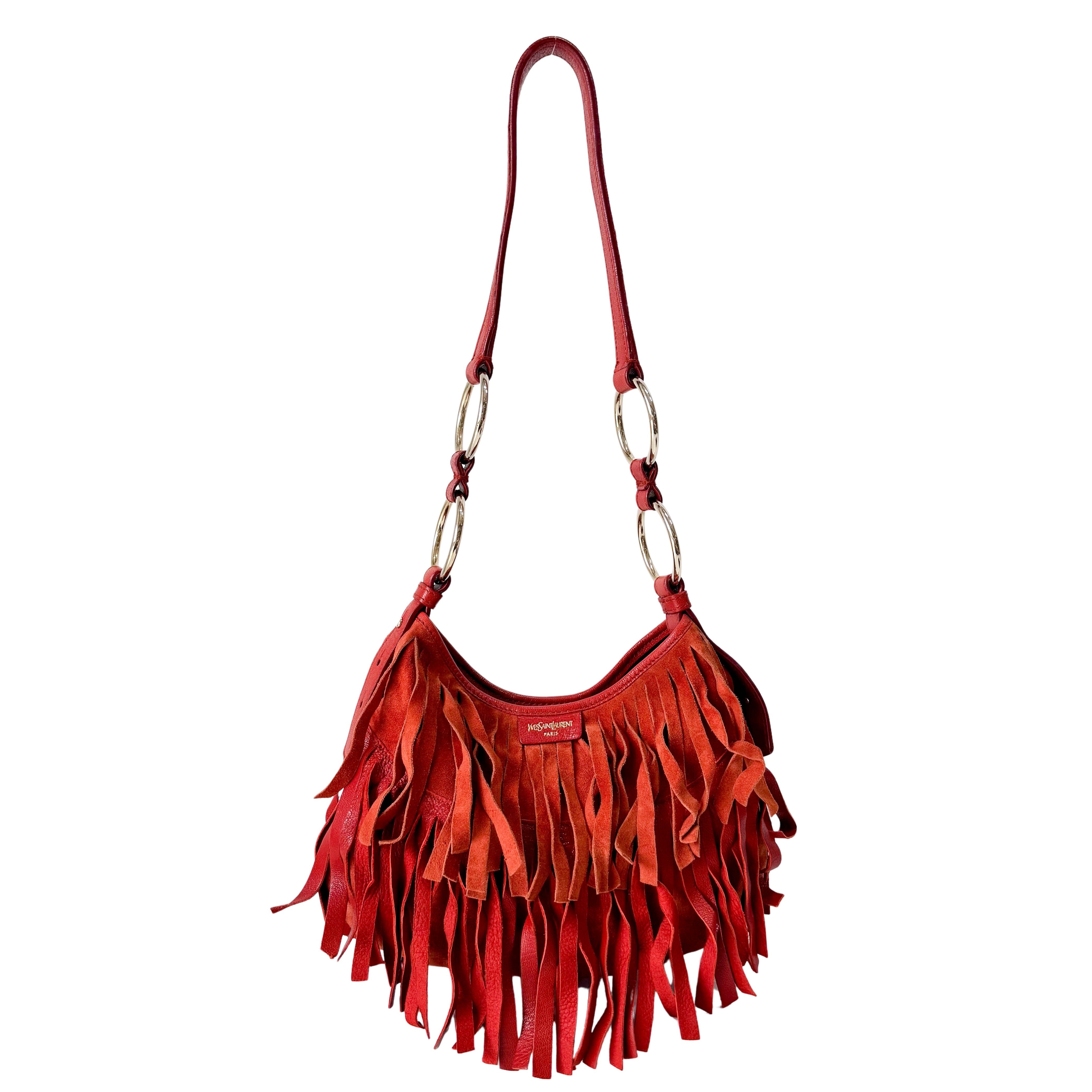 Rive Gauche Fringes Suede Shoulder Bag