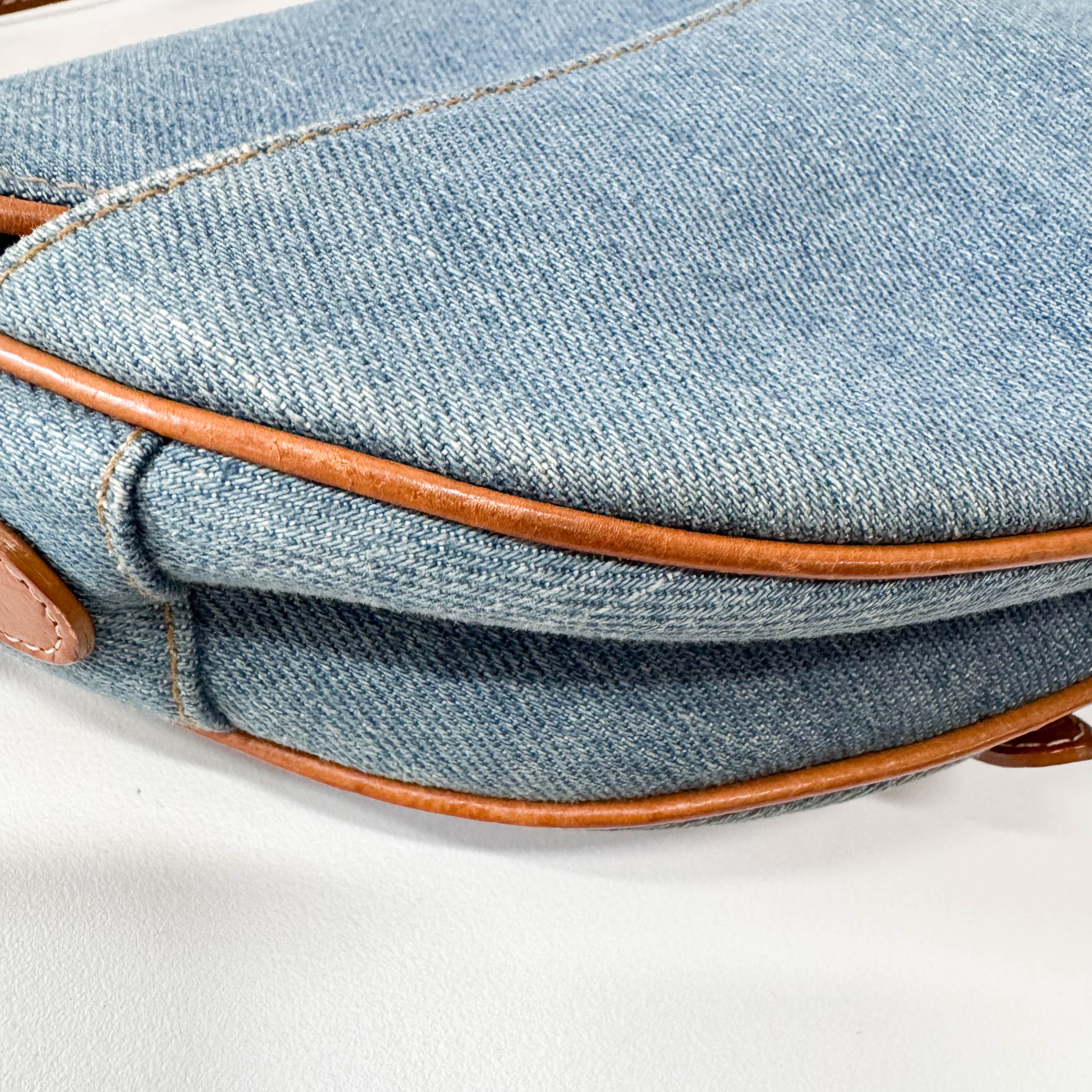 Saddle Denim Flower Embroidered Shoulder Bag