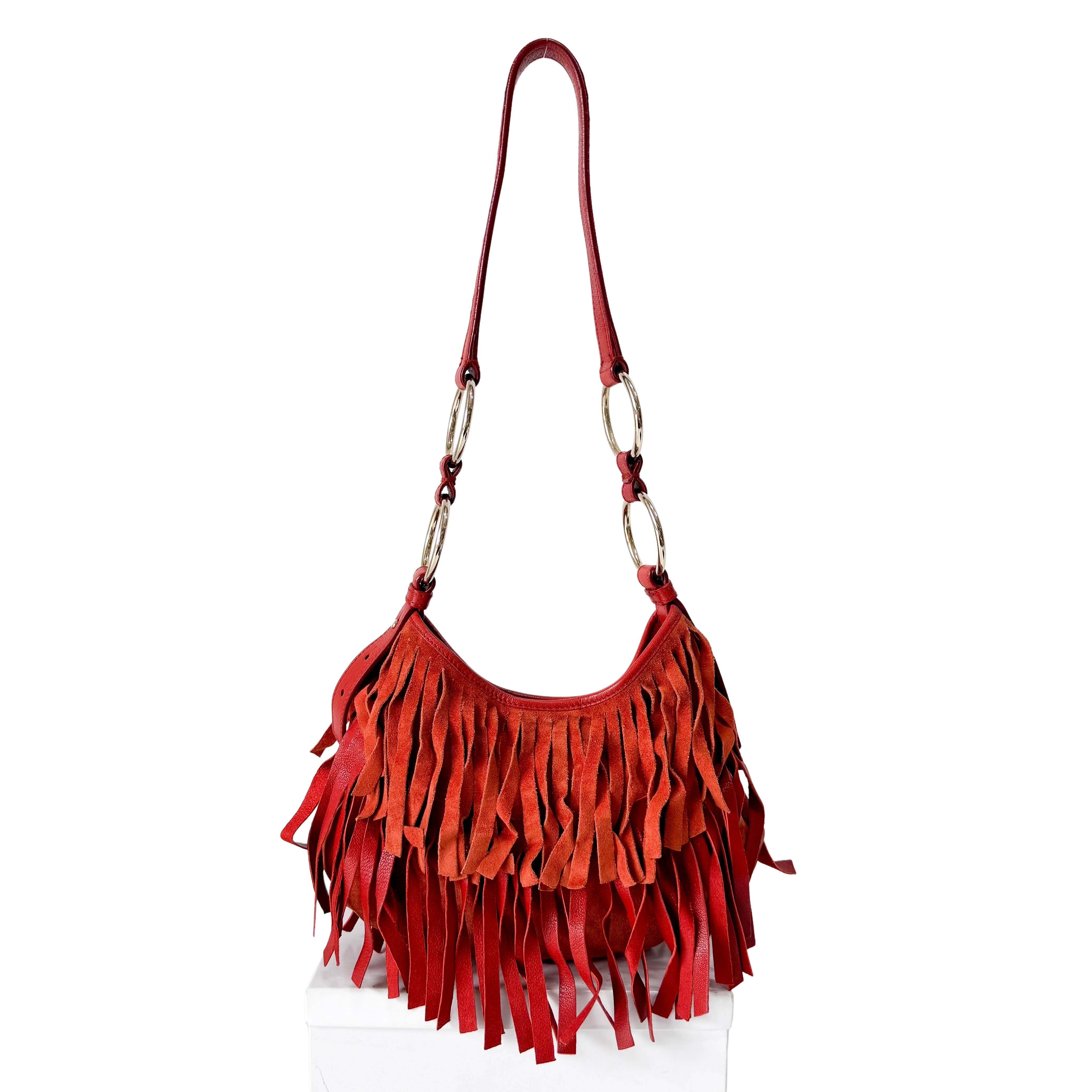 Rive Gauche Fringes Suede Shoulder Bag