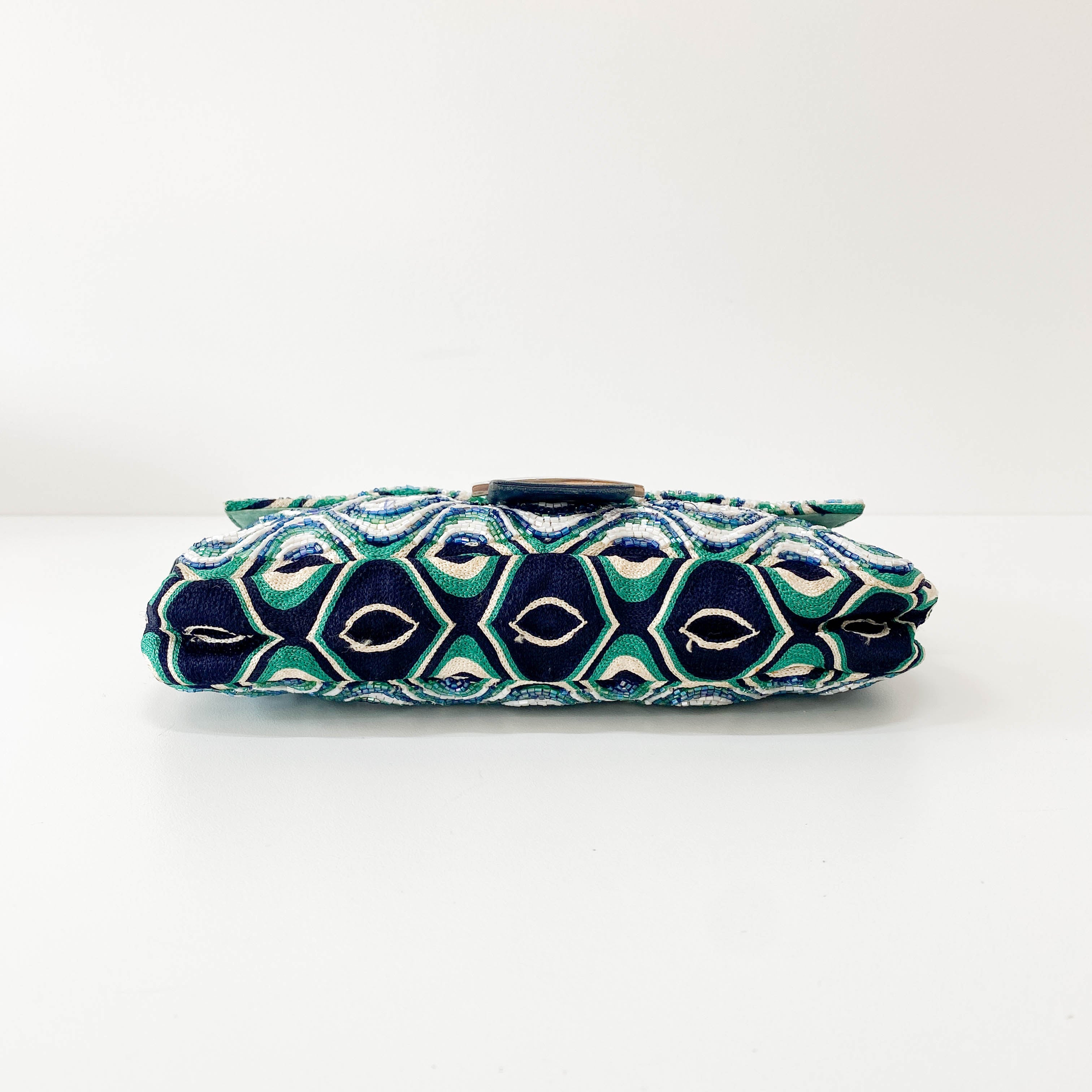 Baguette Beaded Green Geometric Pattern Shoulder Bag