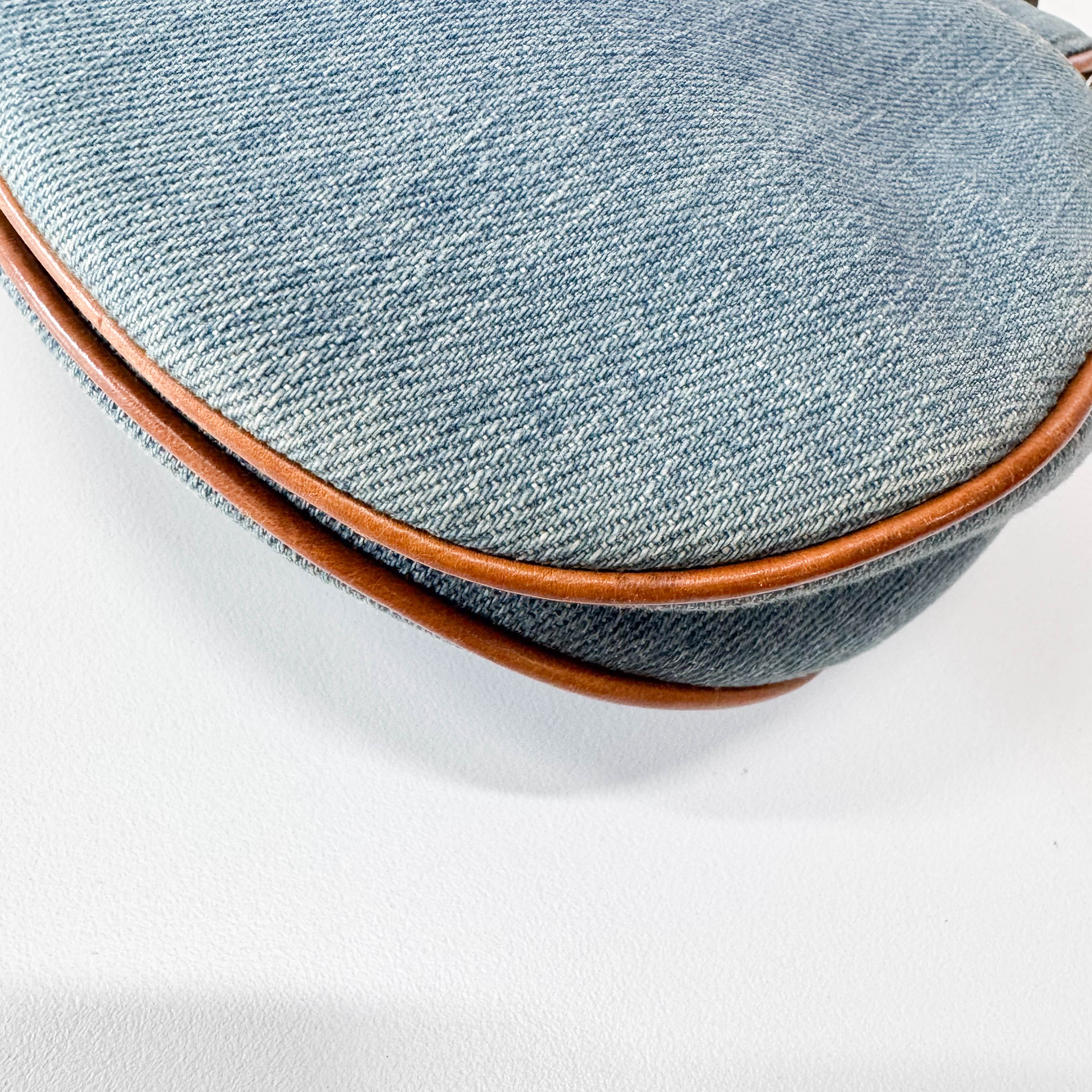 Saddle Denim Flower Embroidered Shoulder Bag