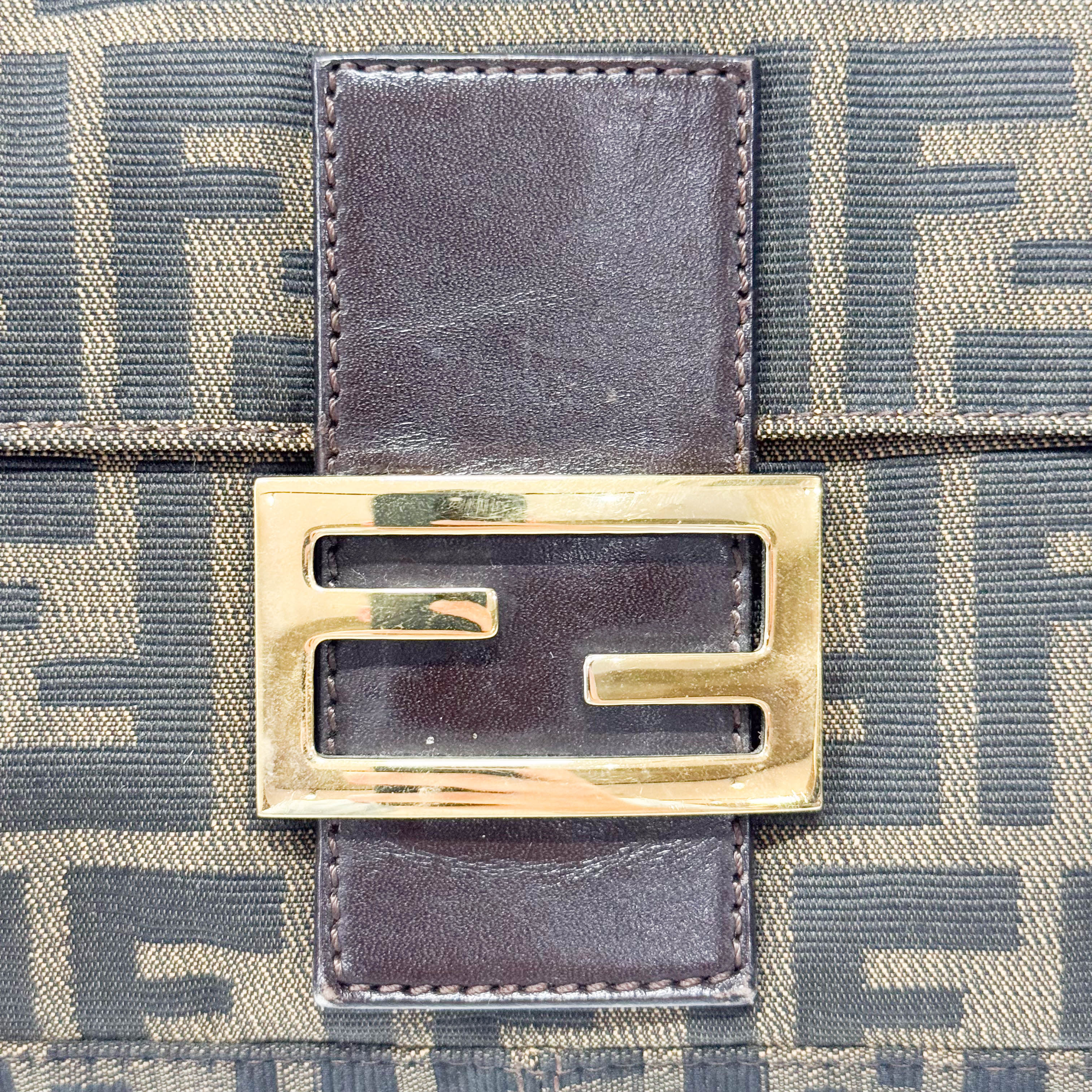 Zucca Baguette Brown Coated Canvas Shoulder Bag