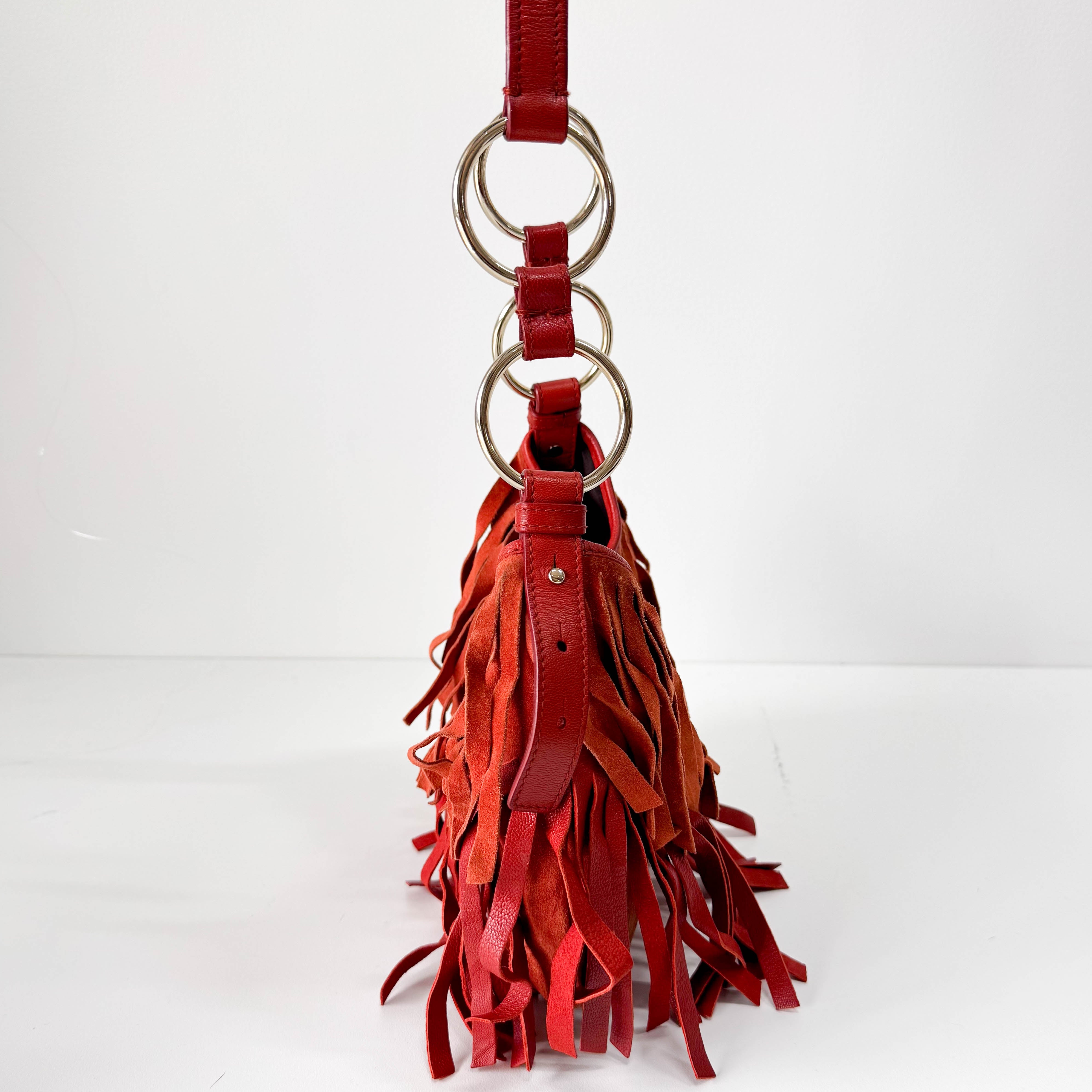 Rive Gauche Fringes Suede Shoulder Bag