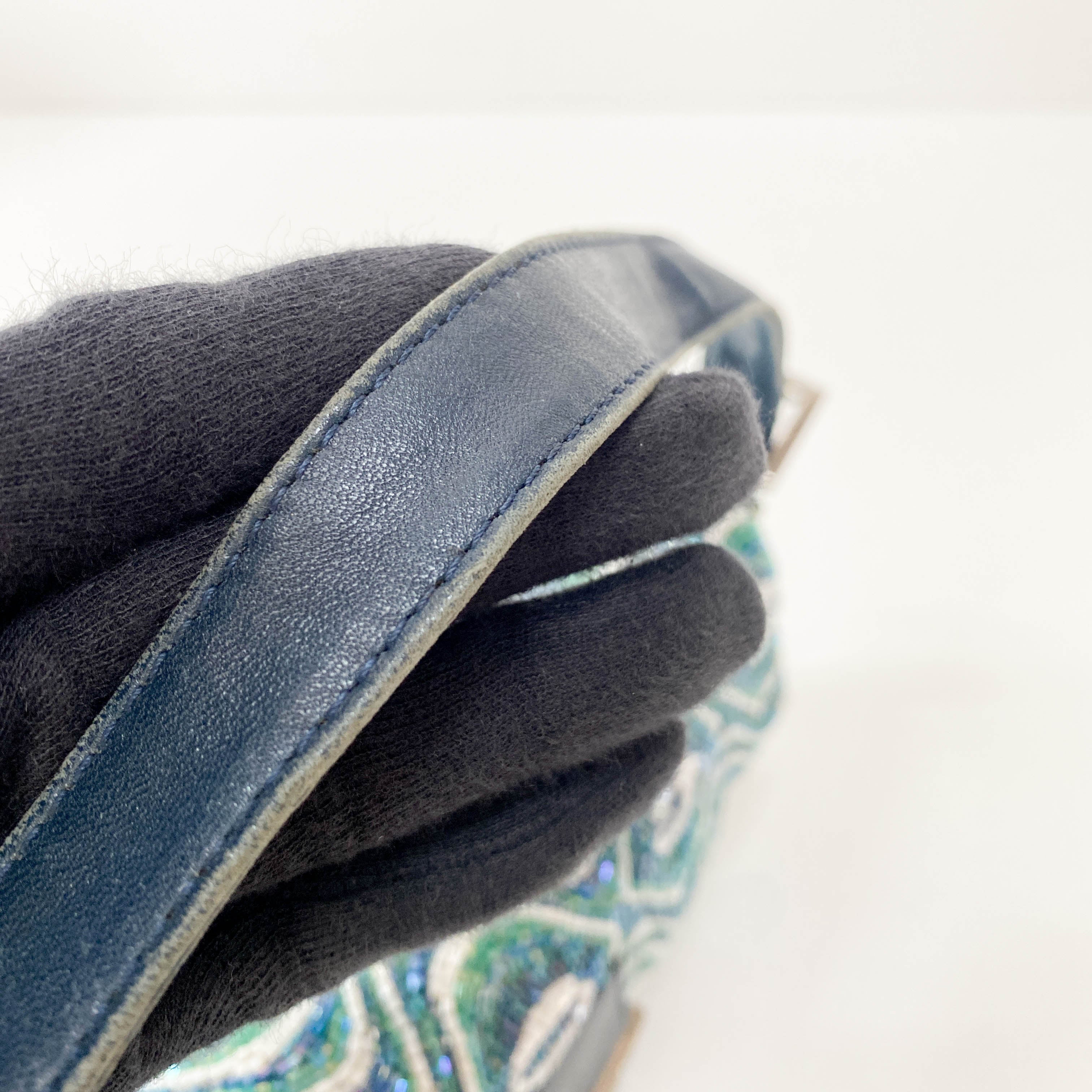 Baguette Beaded Green Geometric Pattern Shoulder Bag