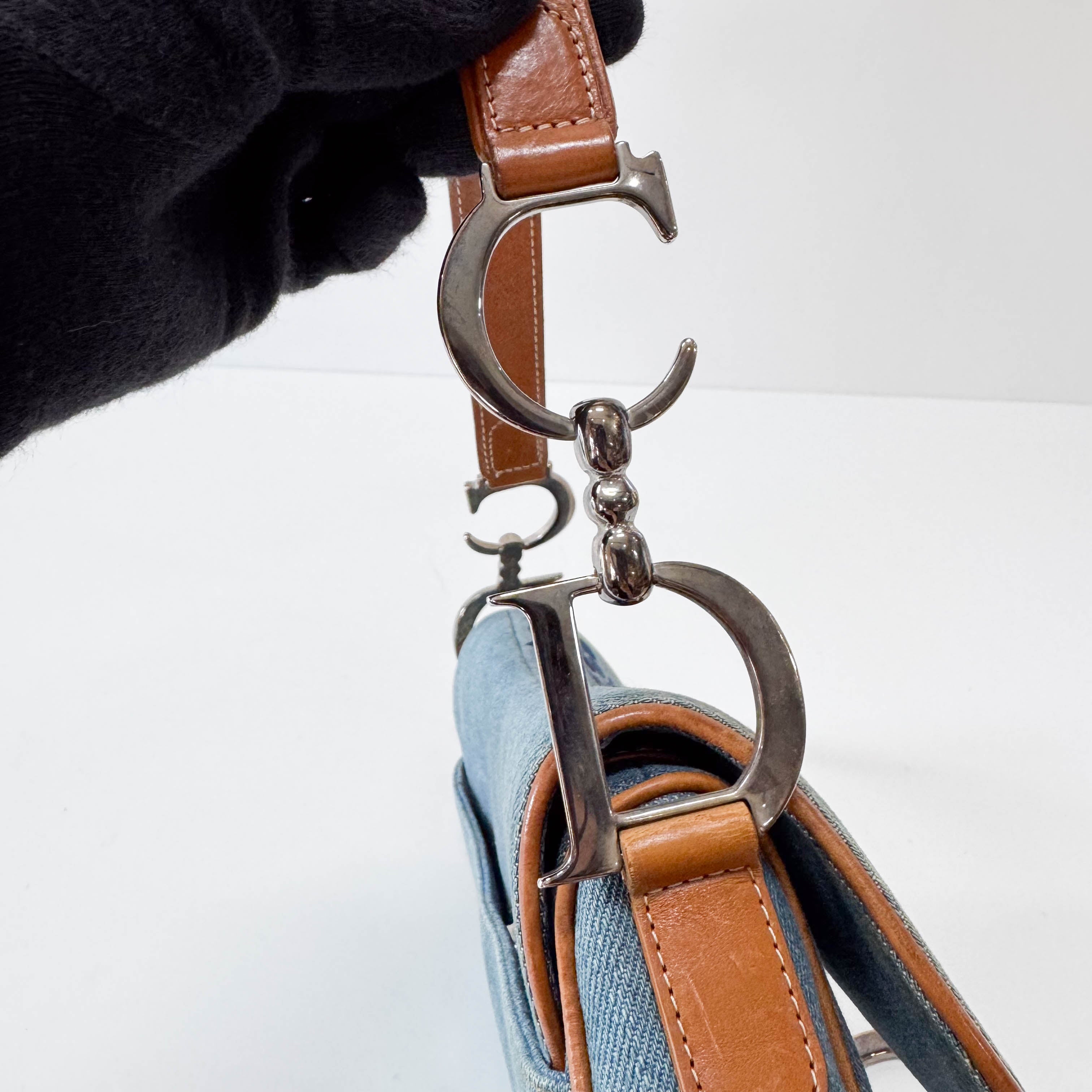 Saddle Denim Flower Embroidered Shoulder Bag