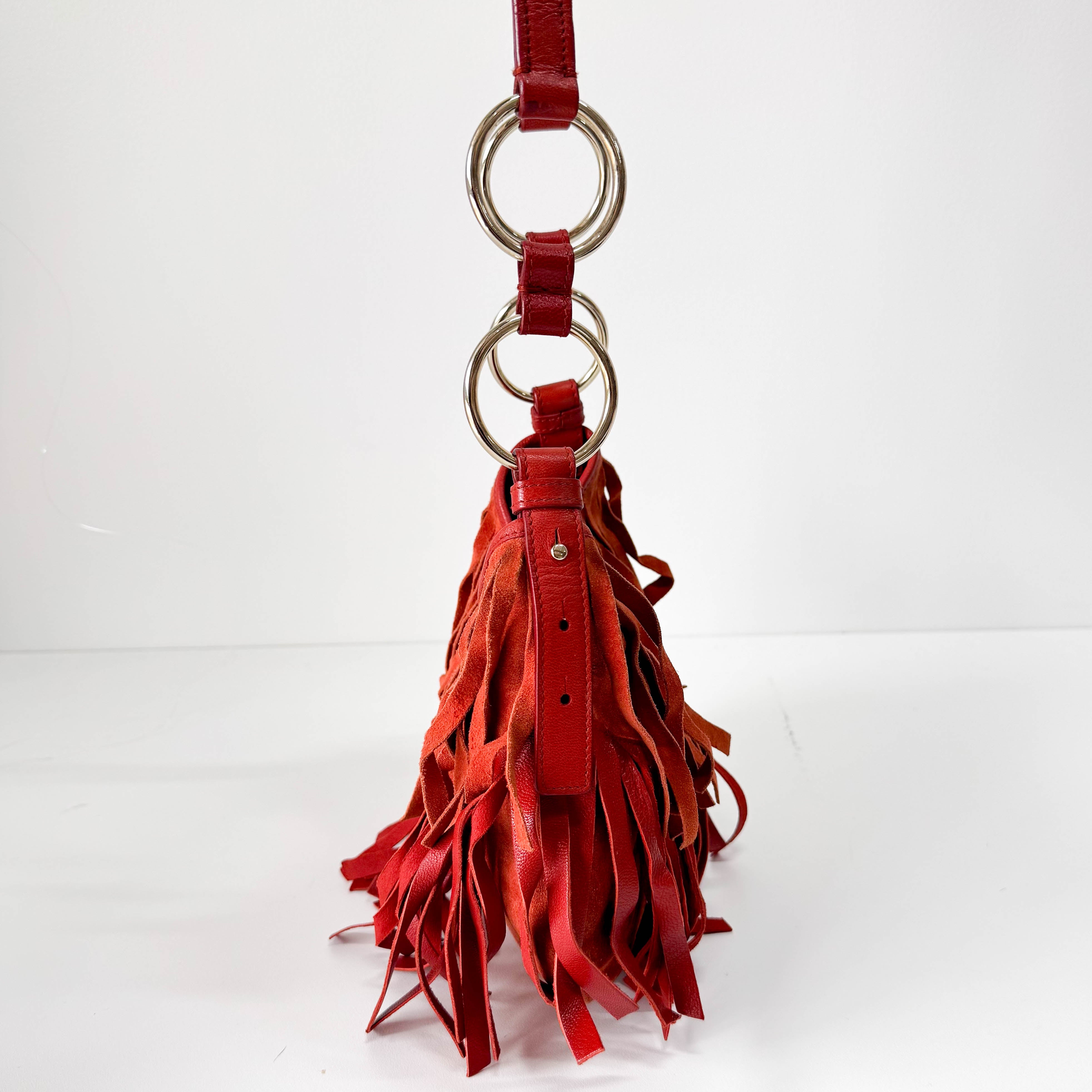 Rive Gauche Fringes Suede Shoulder Bag