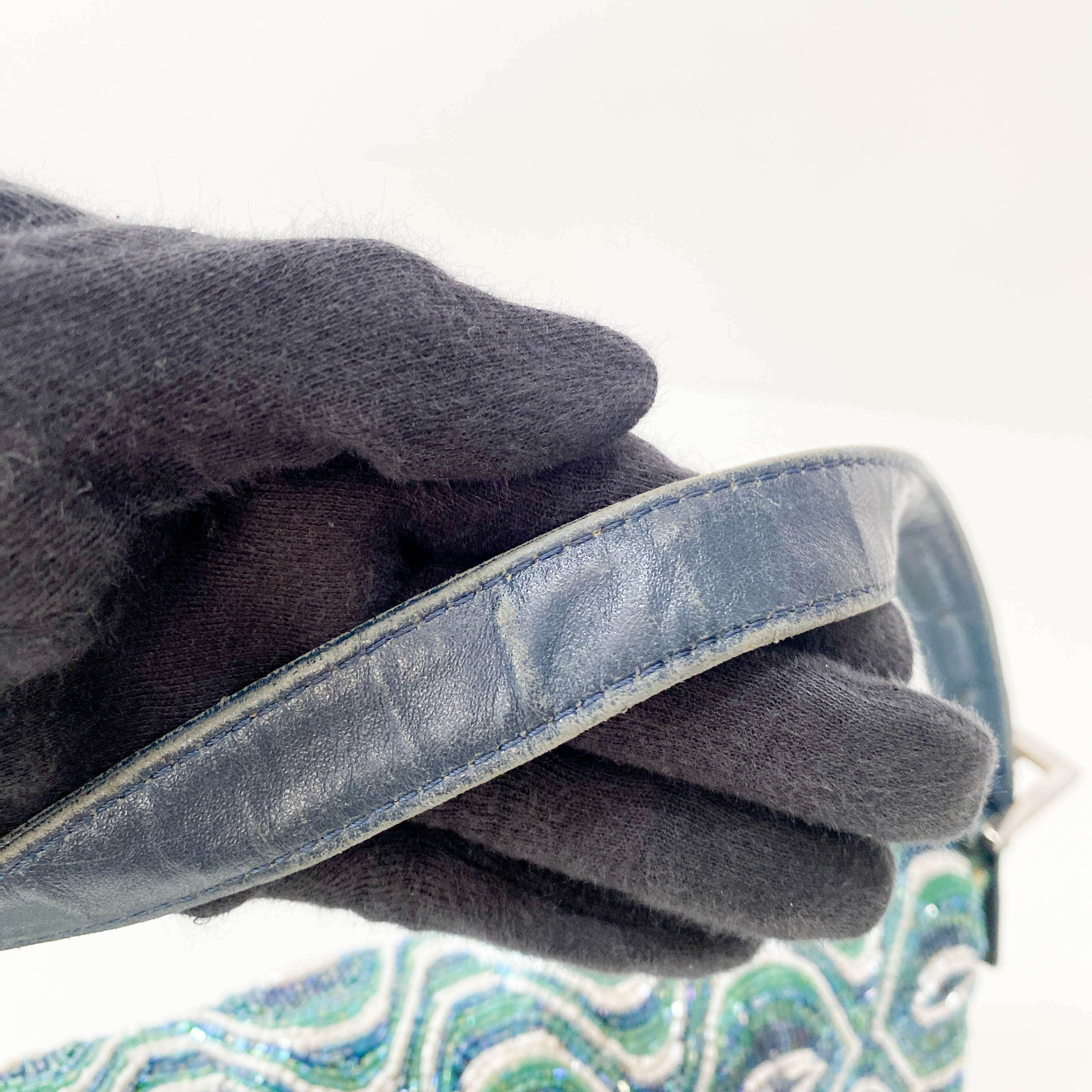 Baguette Beaded Green Geometric Pattern Shoulder Bag