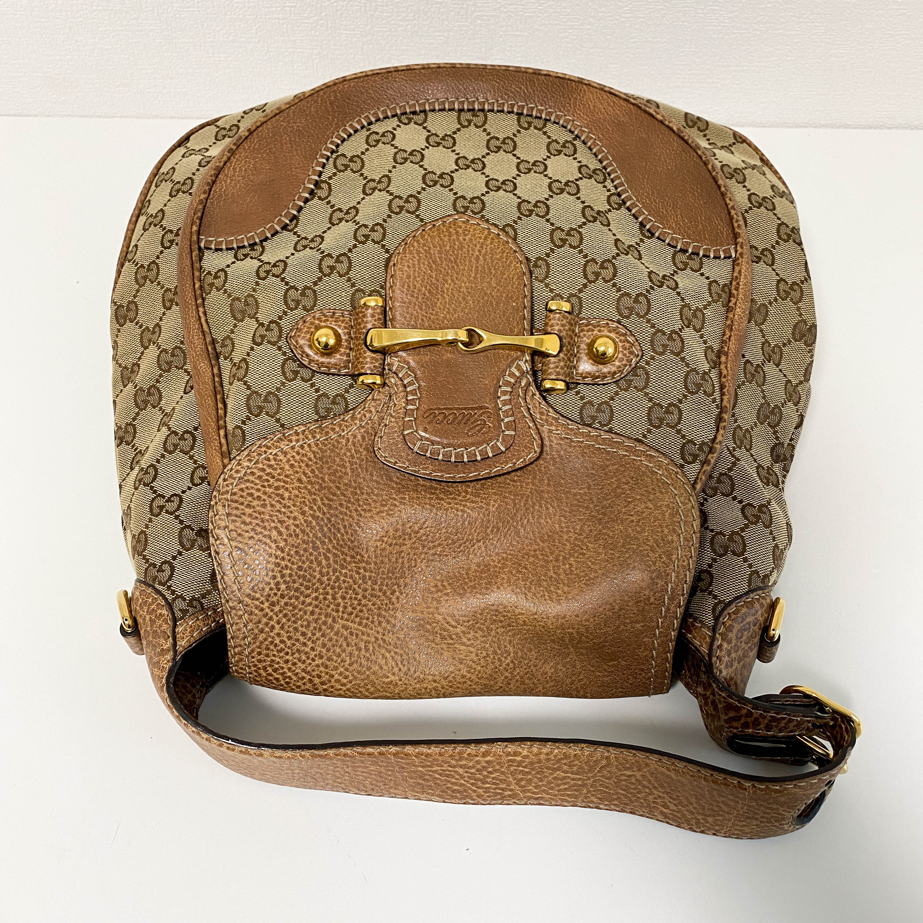 Horsebit Brown Leather and Canvas Hobo Shoulder Bag