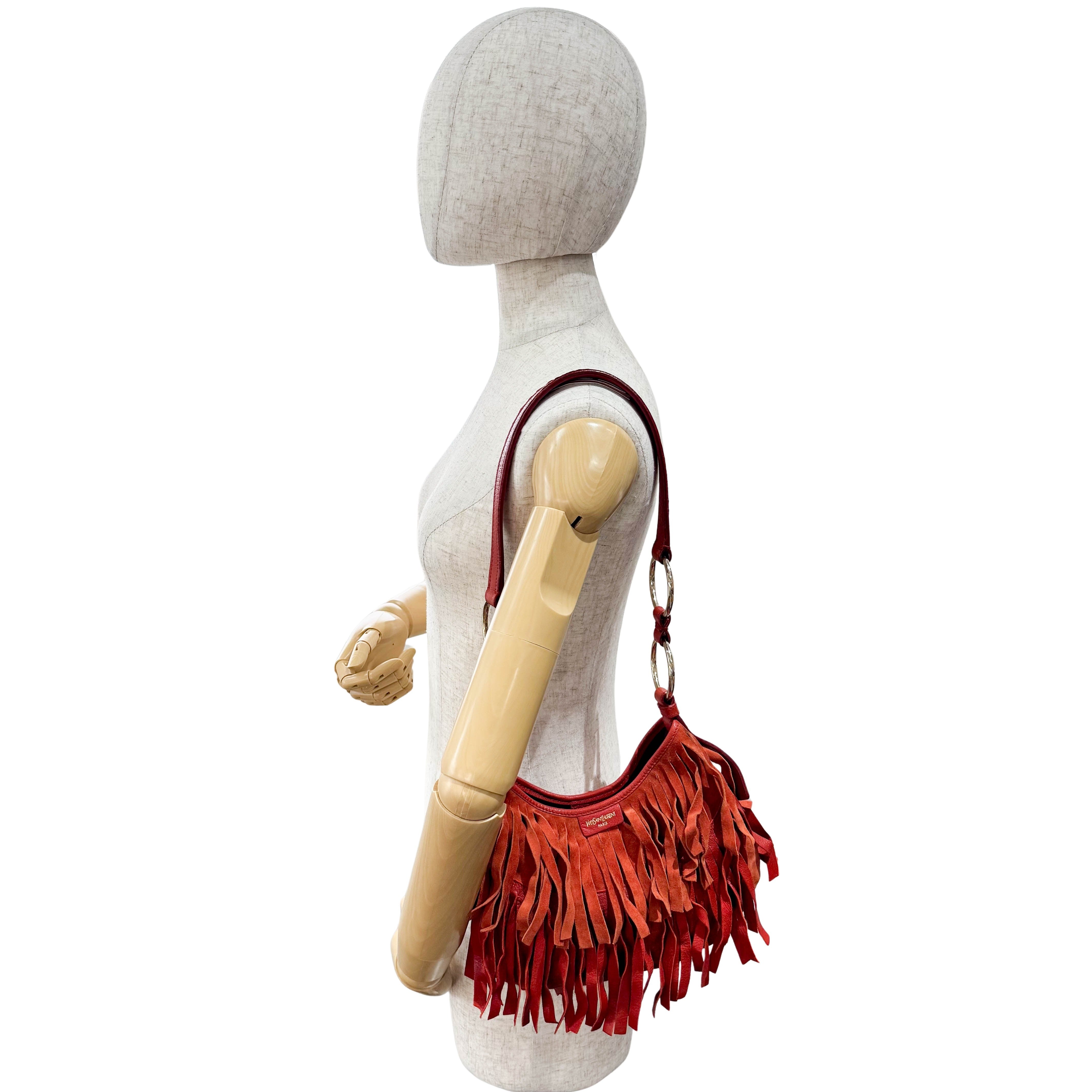 Rive Gauche Fringes Suede Shoulder Bag