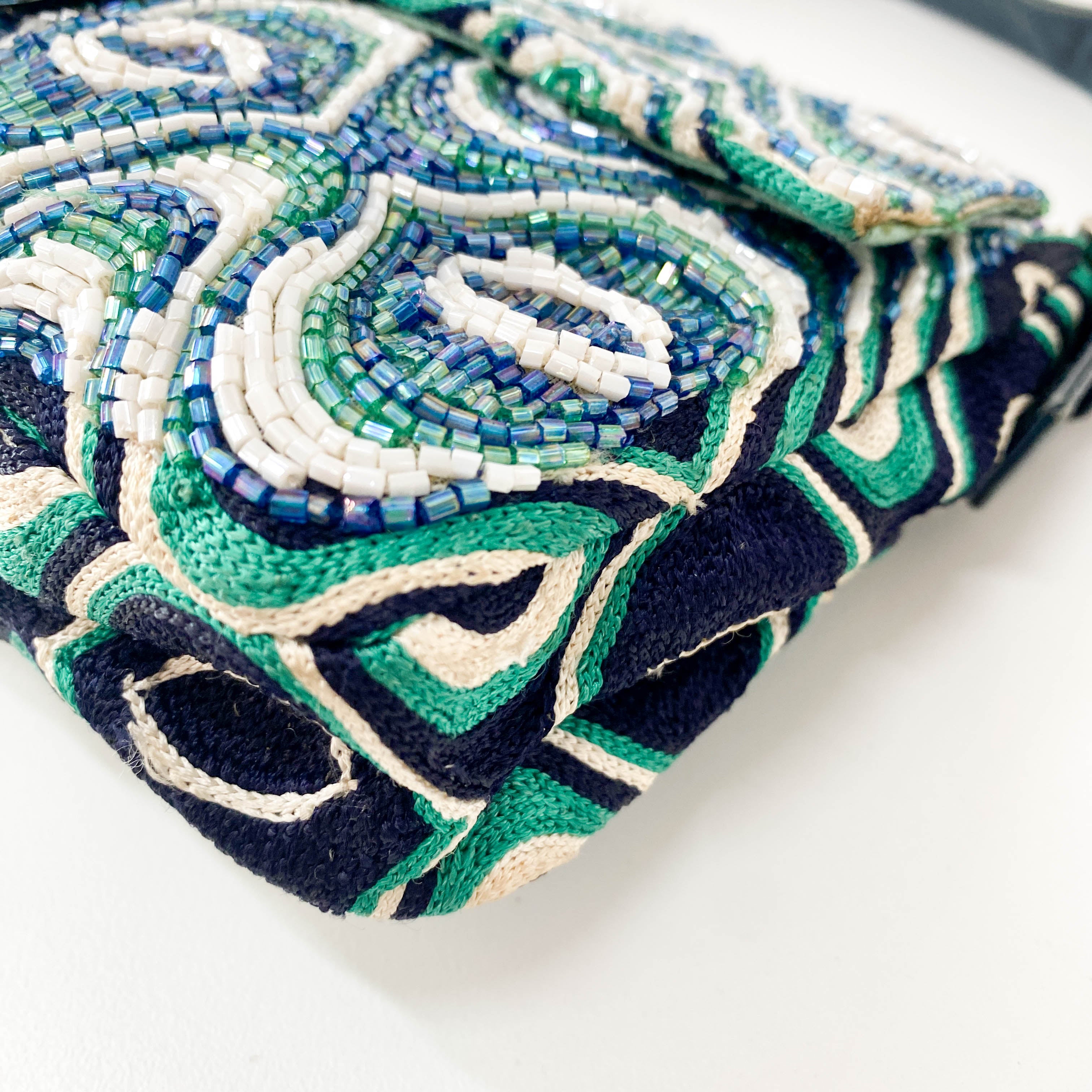 Baguette Beaded Green Geometric Pattern Shoulder Bag