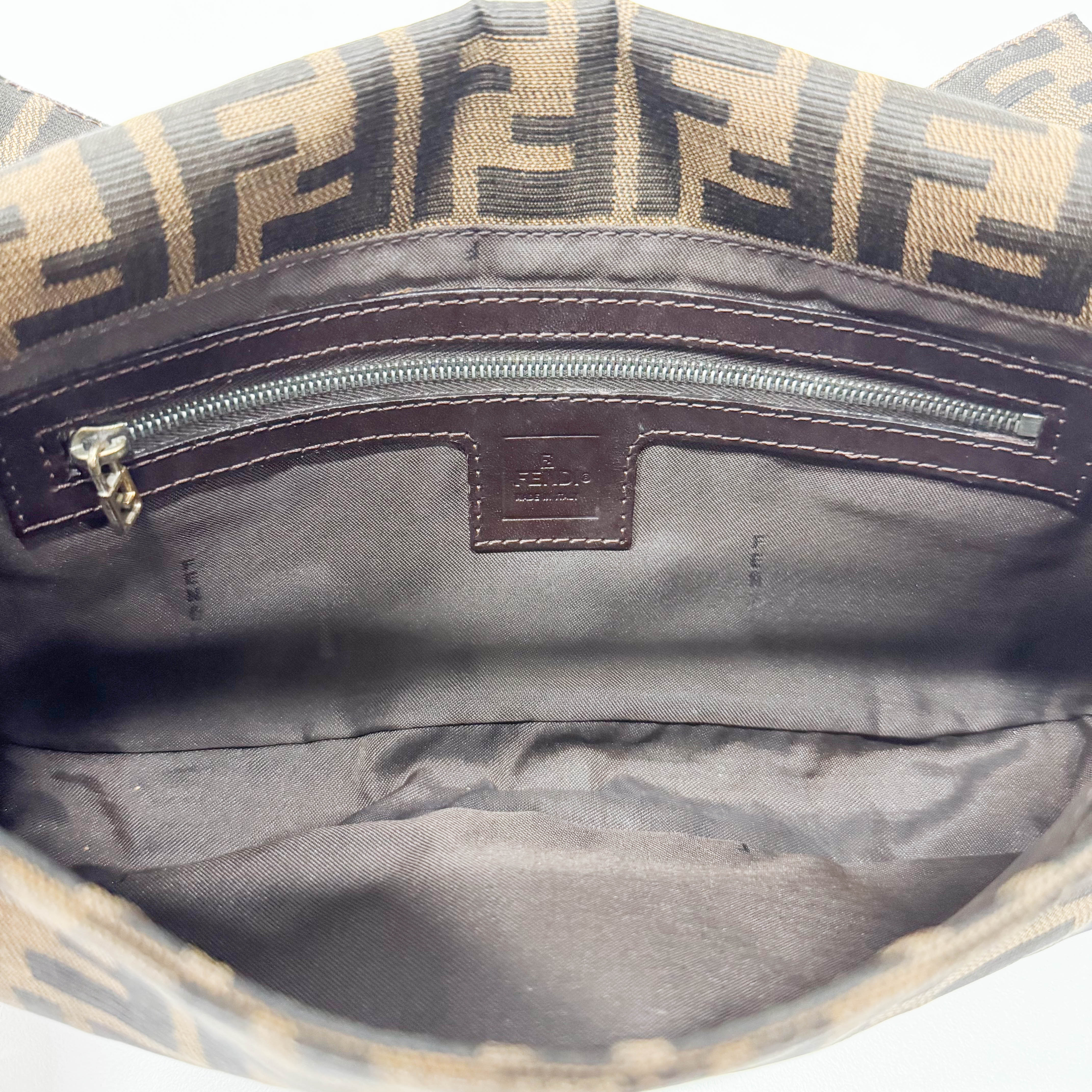 Zucca Baguette Brown Coated Canvas Shoulder Bag