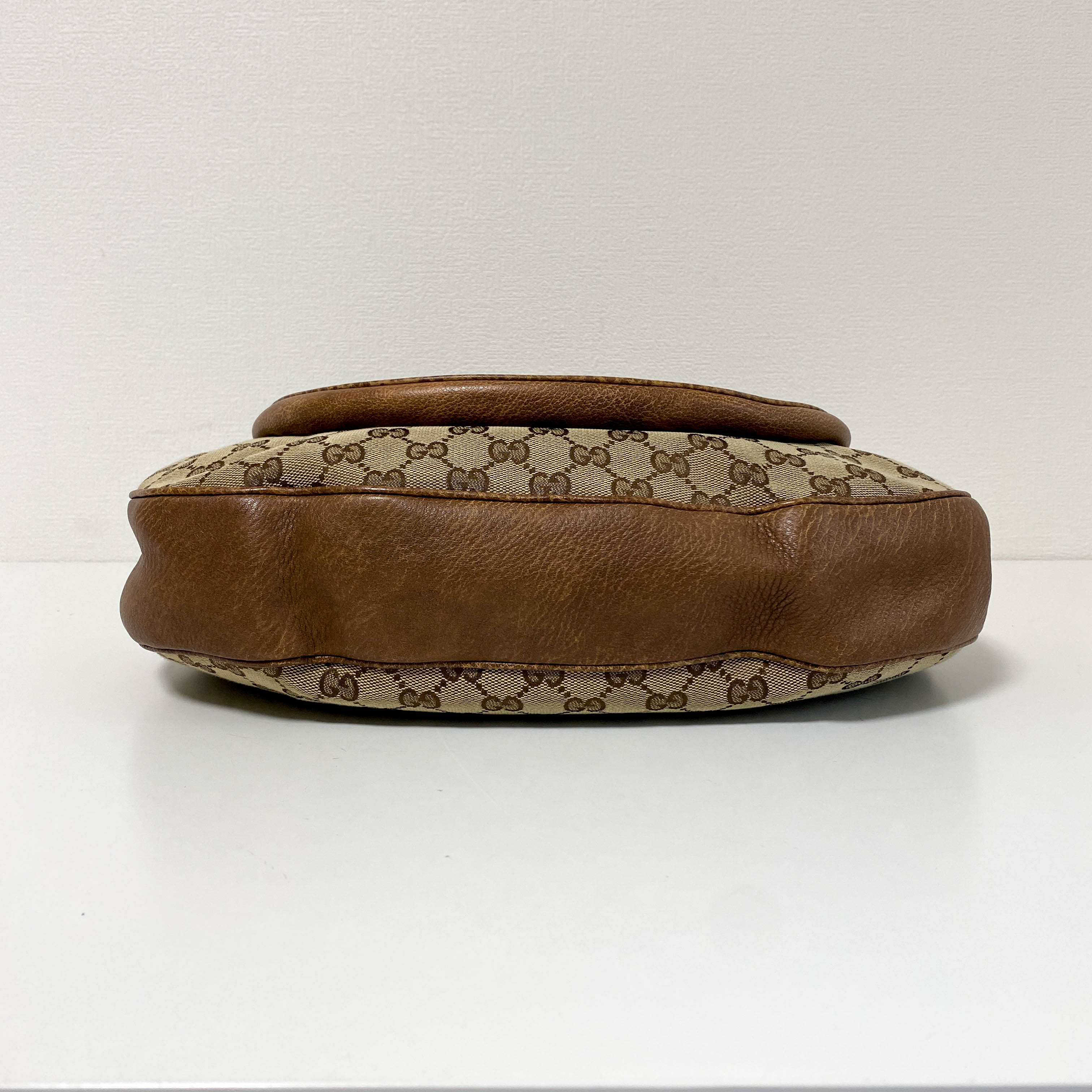 Horsebit Brown Leather and Canvas Hobo Shoulder Bag