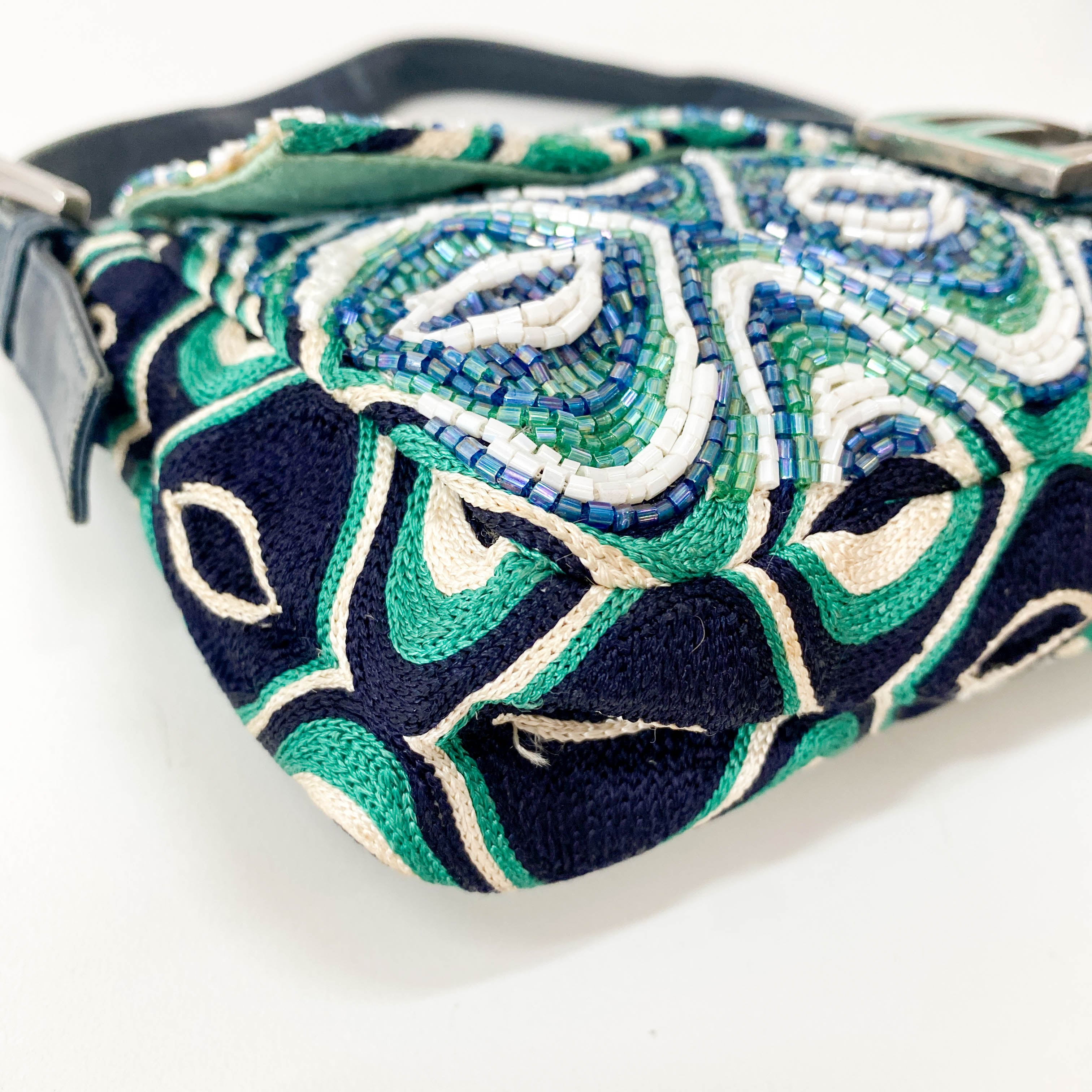 Baguette Beaded Green Geometric Pattern Shoulder Bag